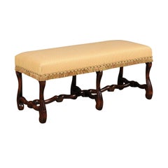 French Louis XIII Style Upholstered Bench with Os De Mouton Legs, circa 1860