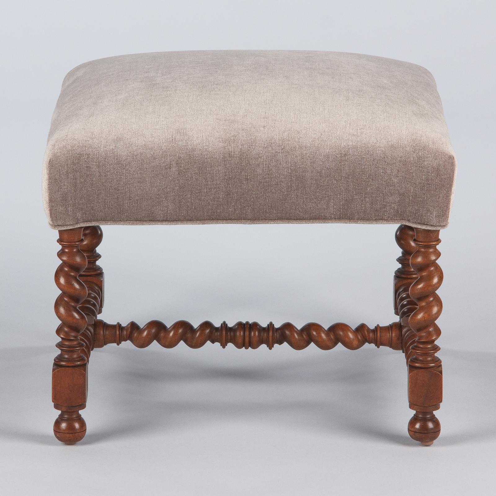 French Louis XIII Style Upholstered Walnut Ottoman, 1920s 7