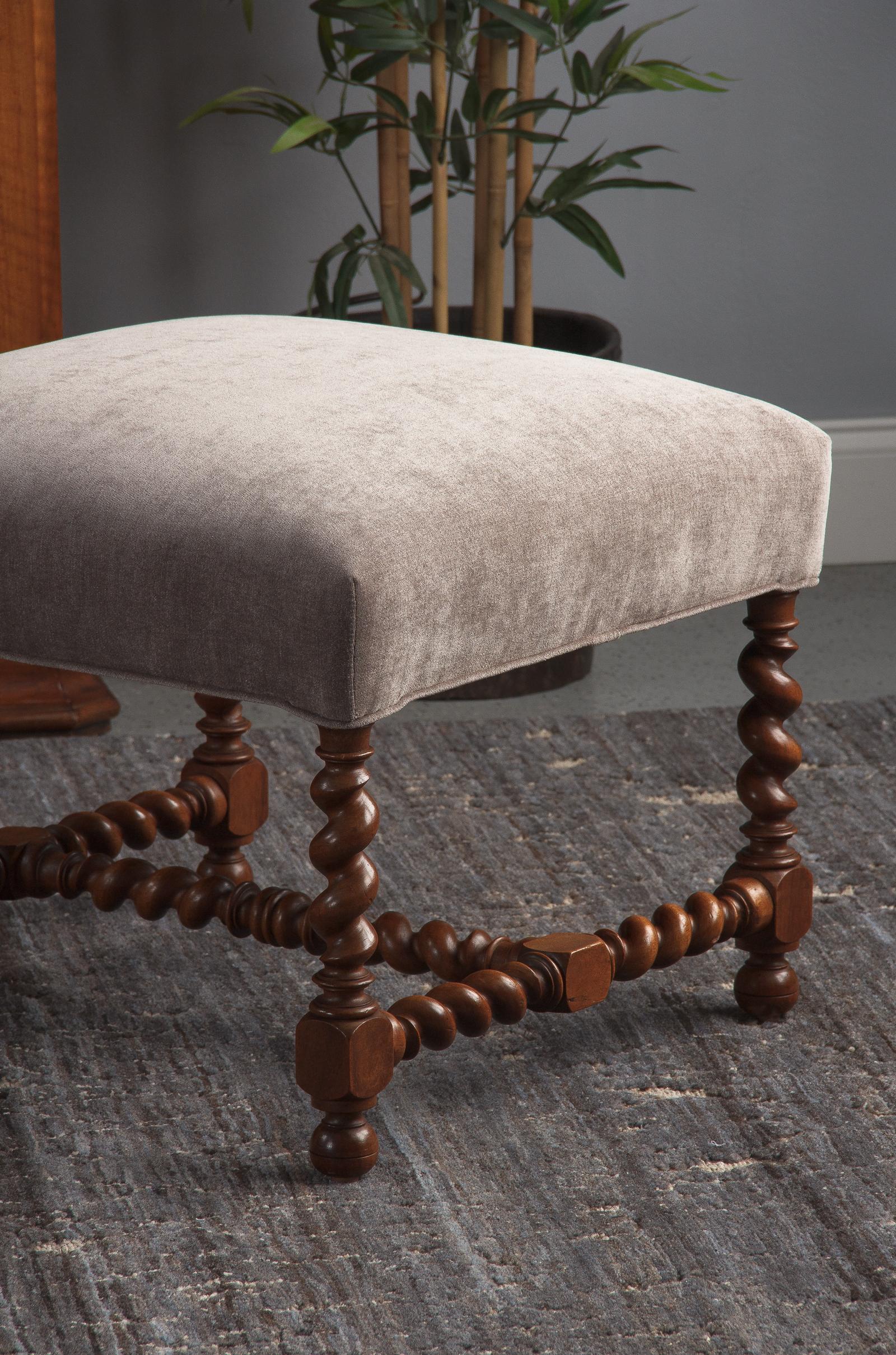 French Louis XIII Style Upholstered Walnut Ottoman, 1920s 10
