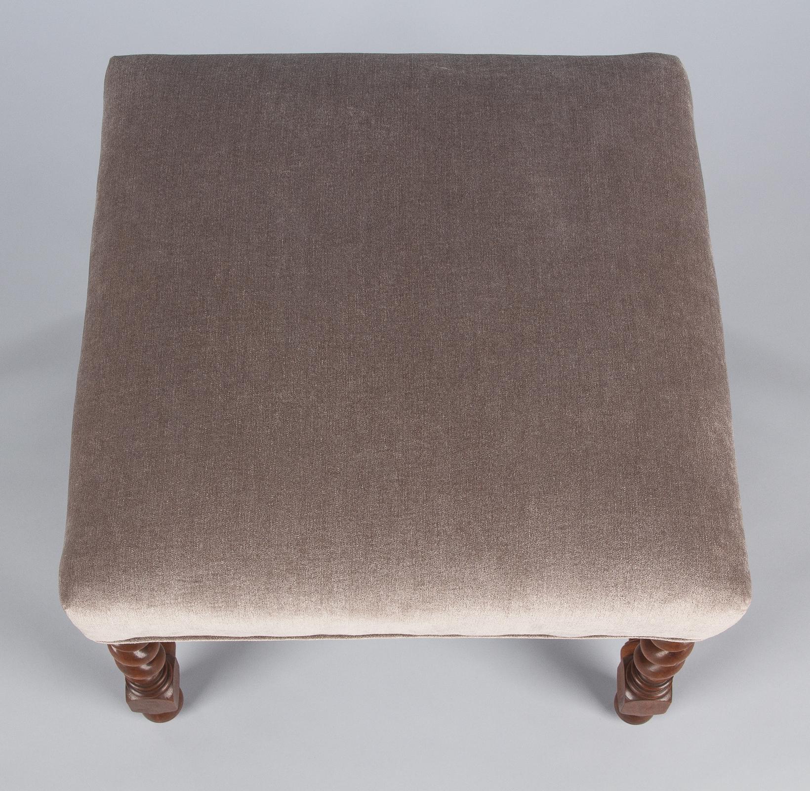 French Louis XIII Style Upholstered Walnut Ottoman, 1920s 1