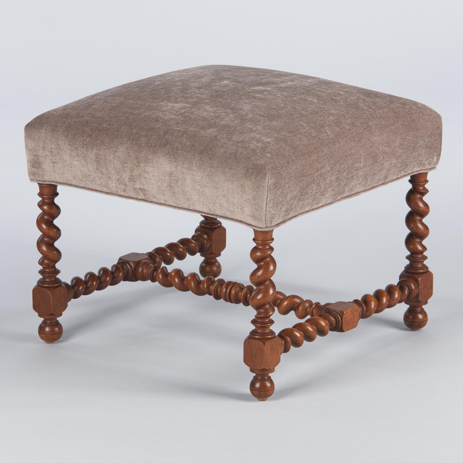 French Louis XIII Style Upholstered Walnut Ottoman, 1920s 2