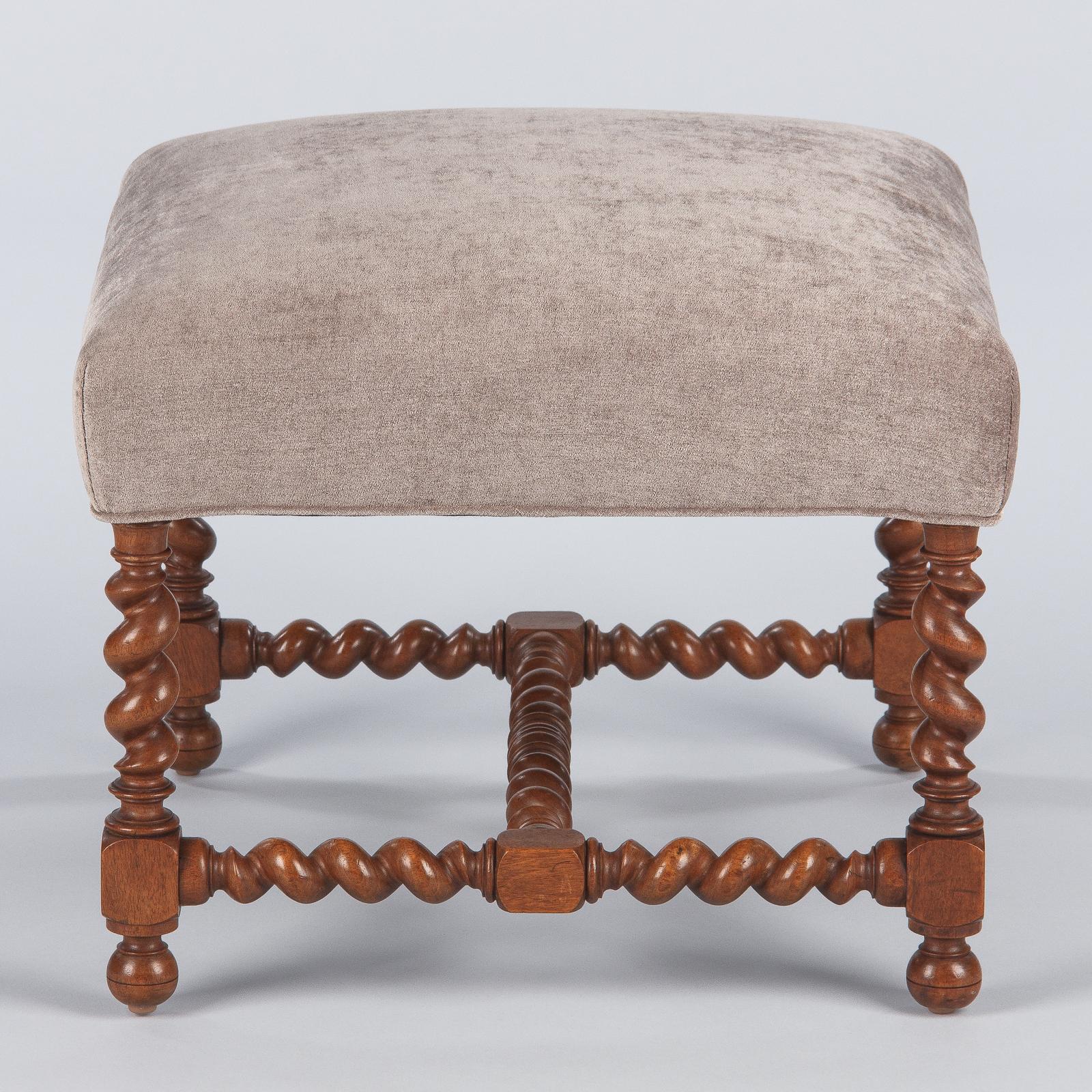 French Louis XIII Style Upholstered Walnut Ottoman, 1920s 3