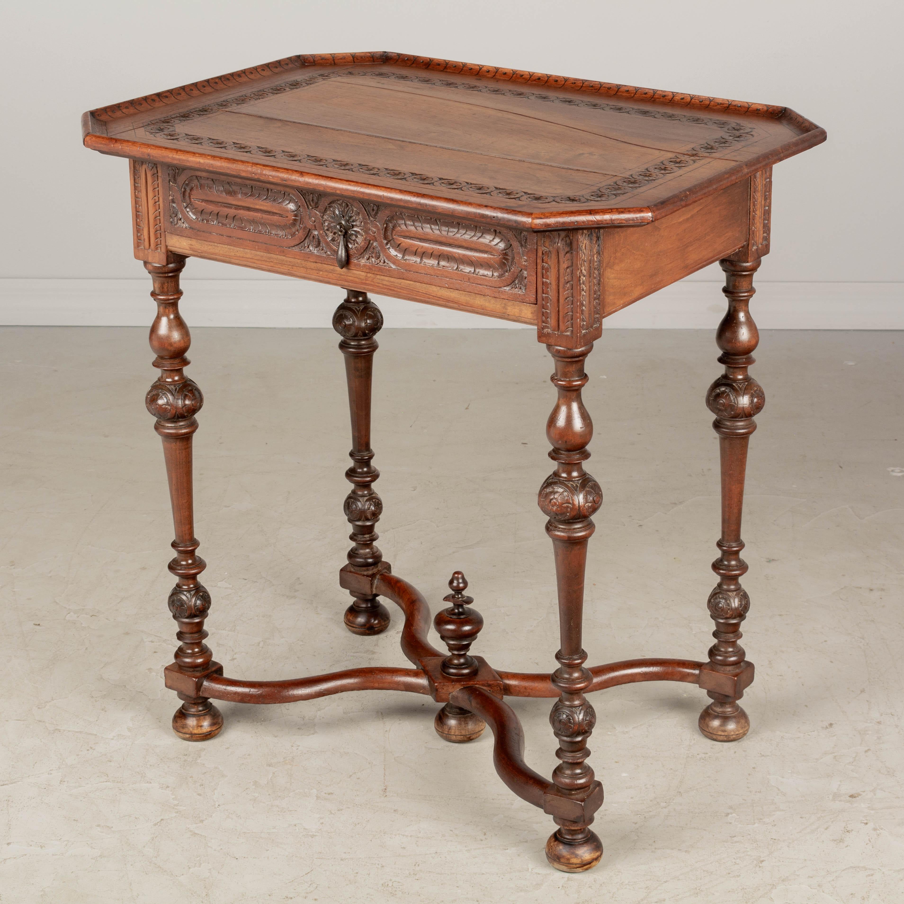 Hand-Crafted French Louis XIII Style Walnut Side Table For Sale