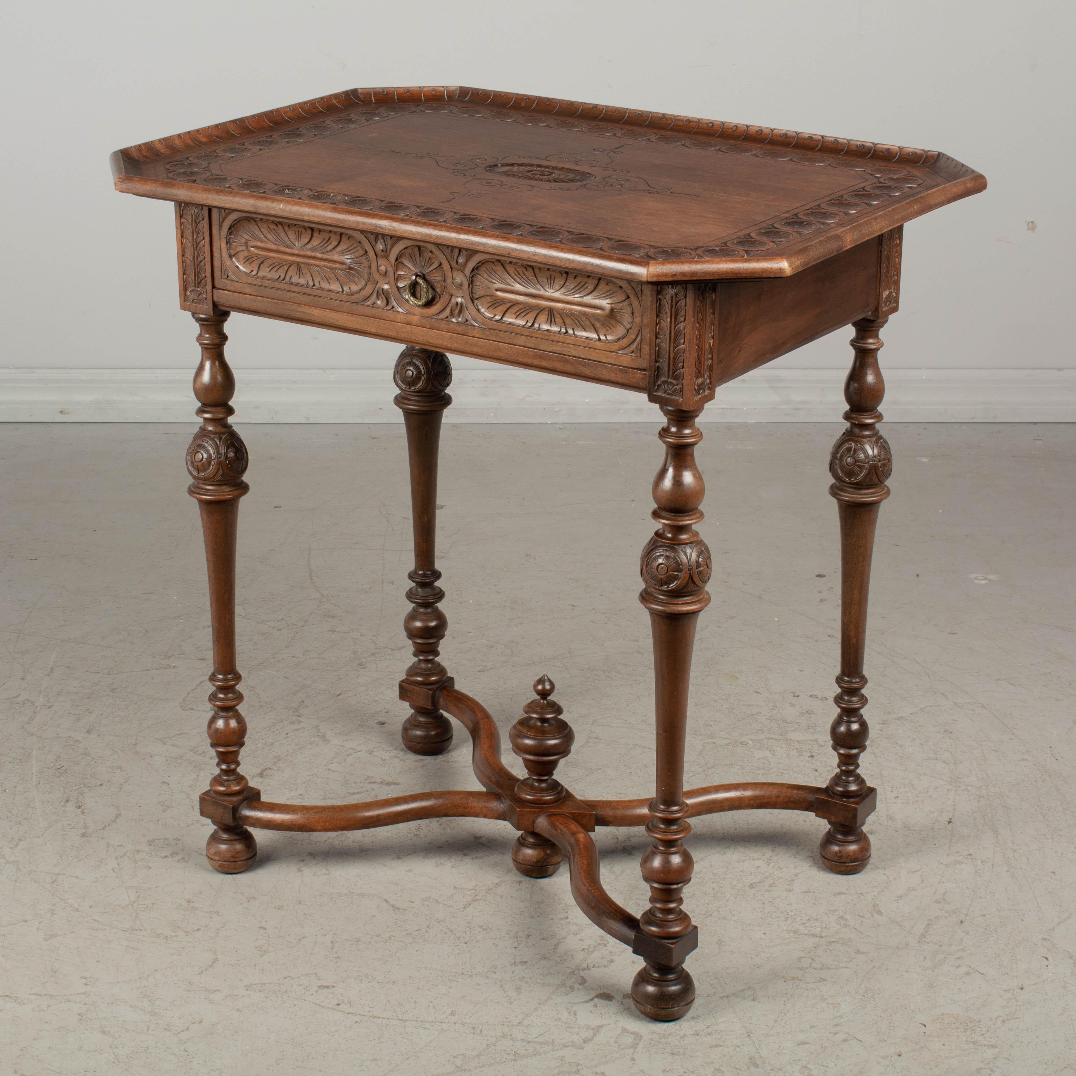 Hand-Crafted French Louis XVIII Style Walnut Side Table For Sale