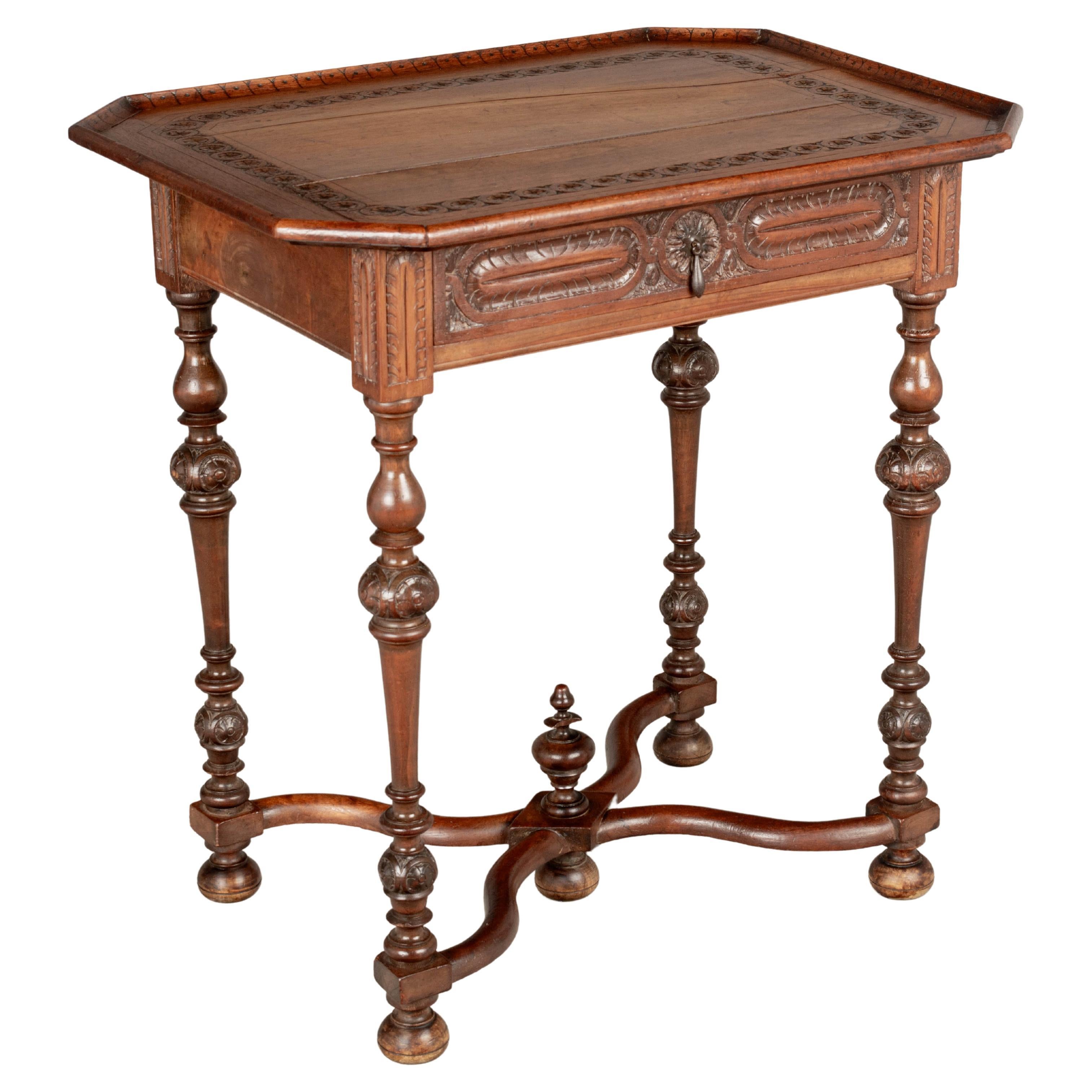 French Louis XIII Style Walnut Side Table For Sale