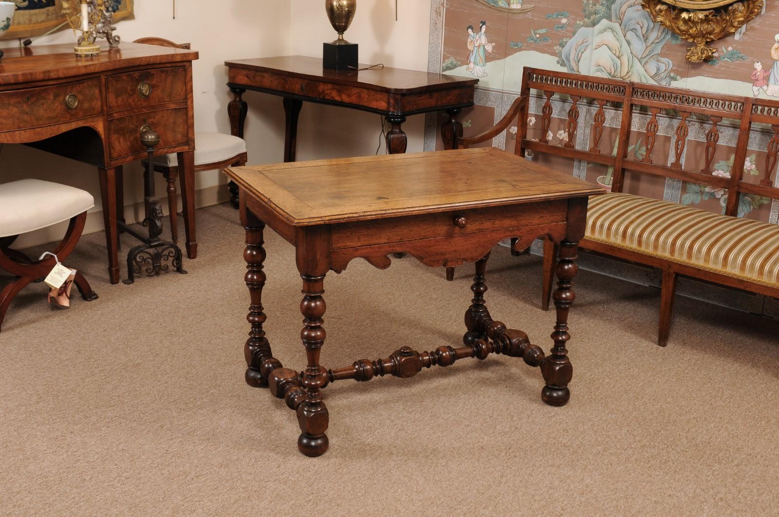 Turned French Louis XIII Style Walnut Table, 19th Century