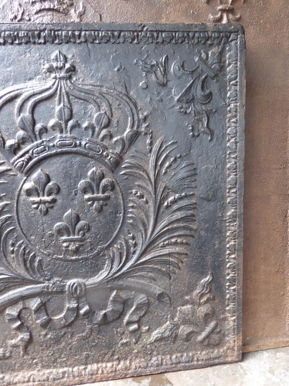 Iron French Louis XIV 'Arms of France' Fireback, 17th-18th Century