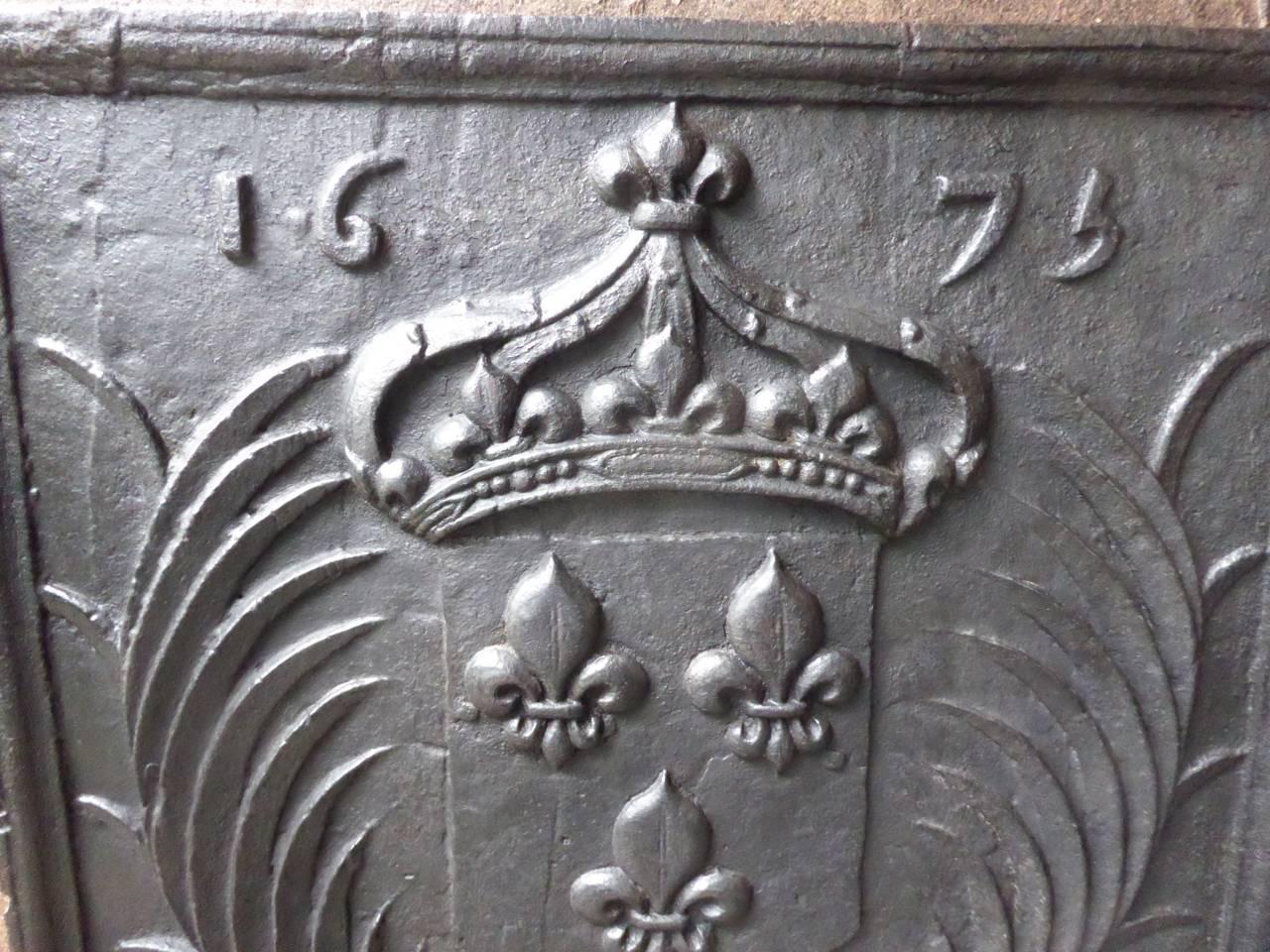 Cast French Louis XIV 'Arms of France' Fireback, 17th Century 