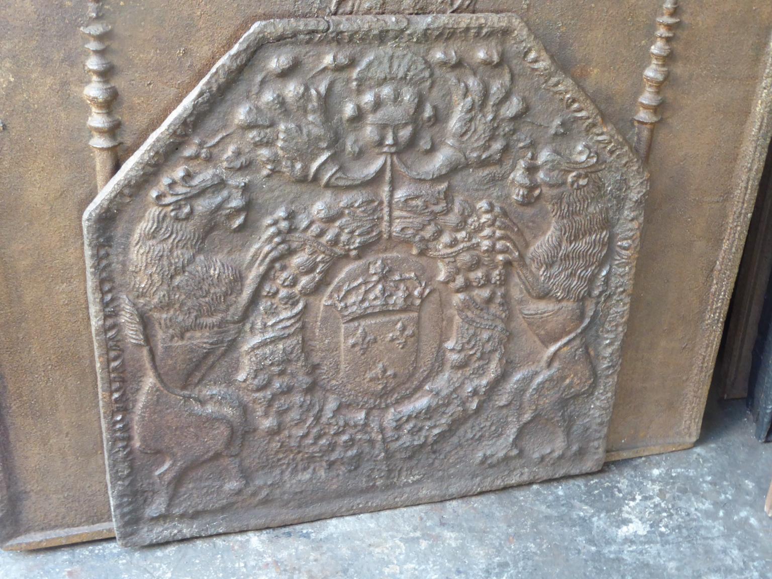 Cast French Louis XIV 'Arms of France' Fireback, 17th Century
