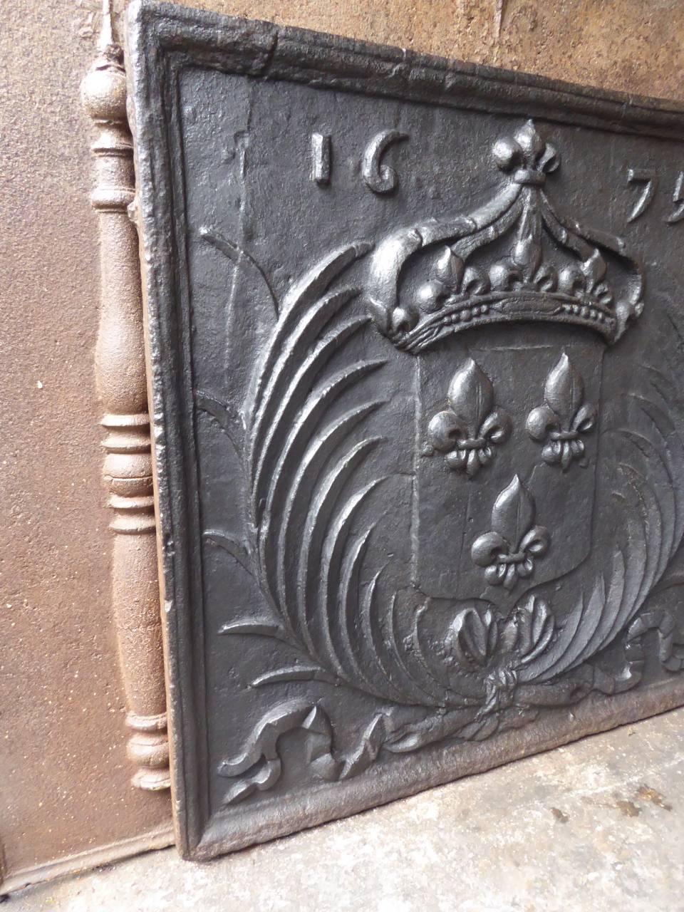18th Century and Earlier French Louis XIV 'Arms of France' Fireback, 17th Century 
