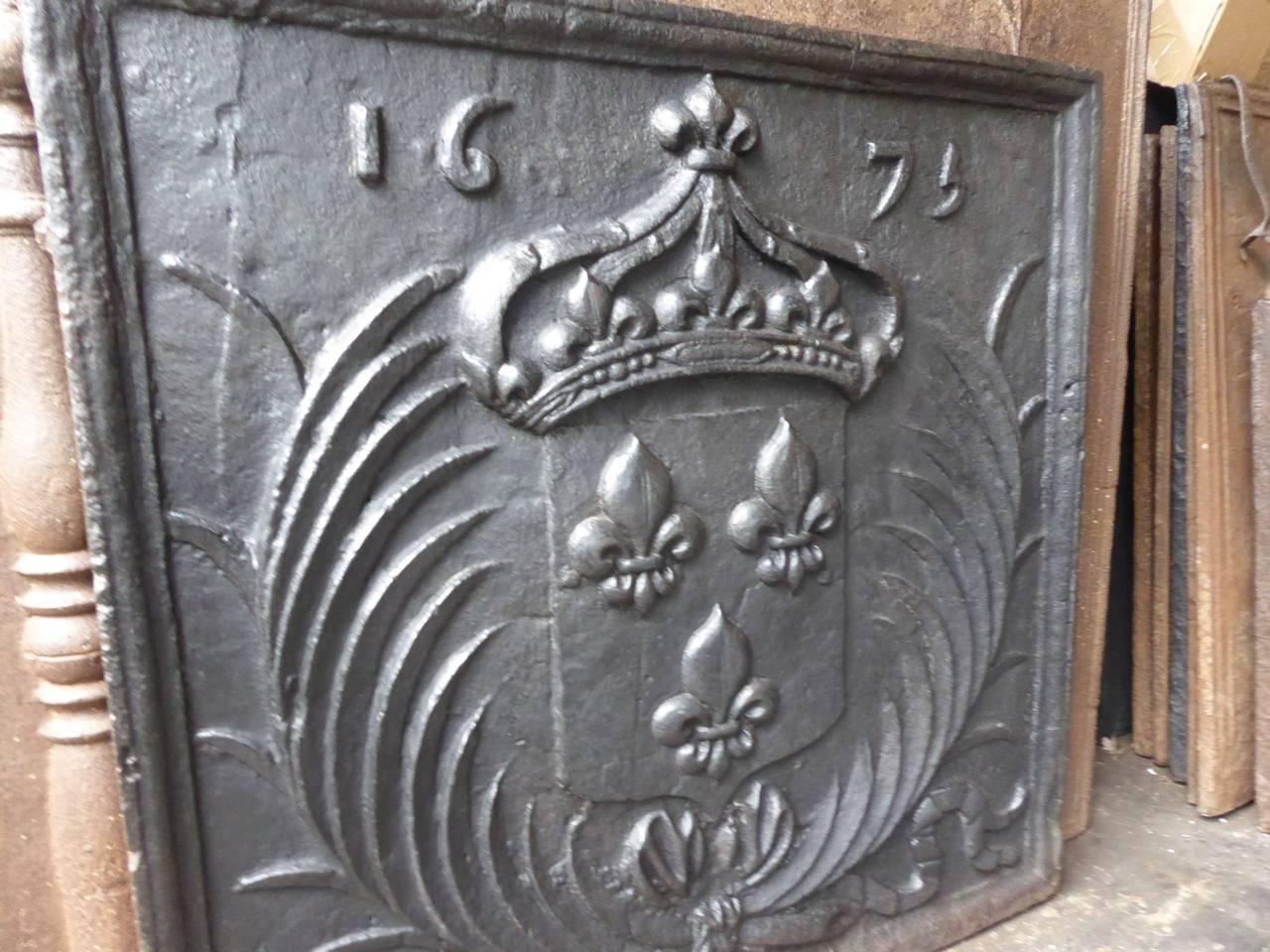 Iron French Louis XIV 'Arms of France' Fireback, 17th Century 