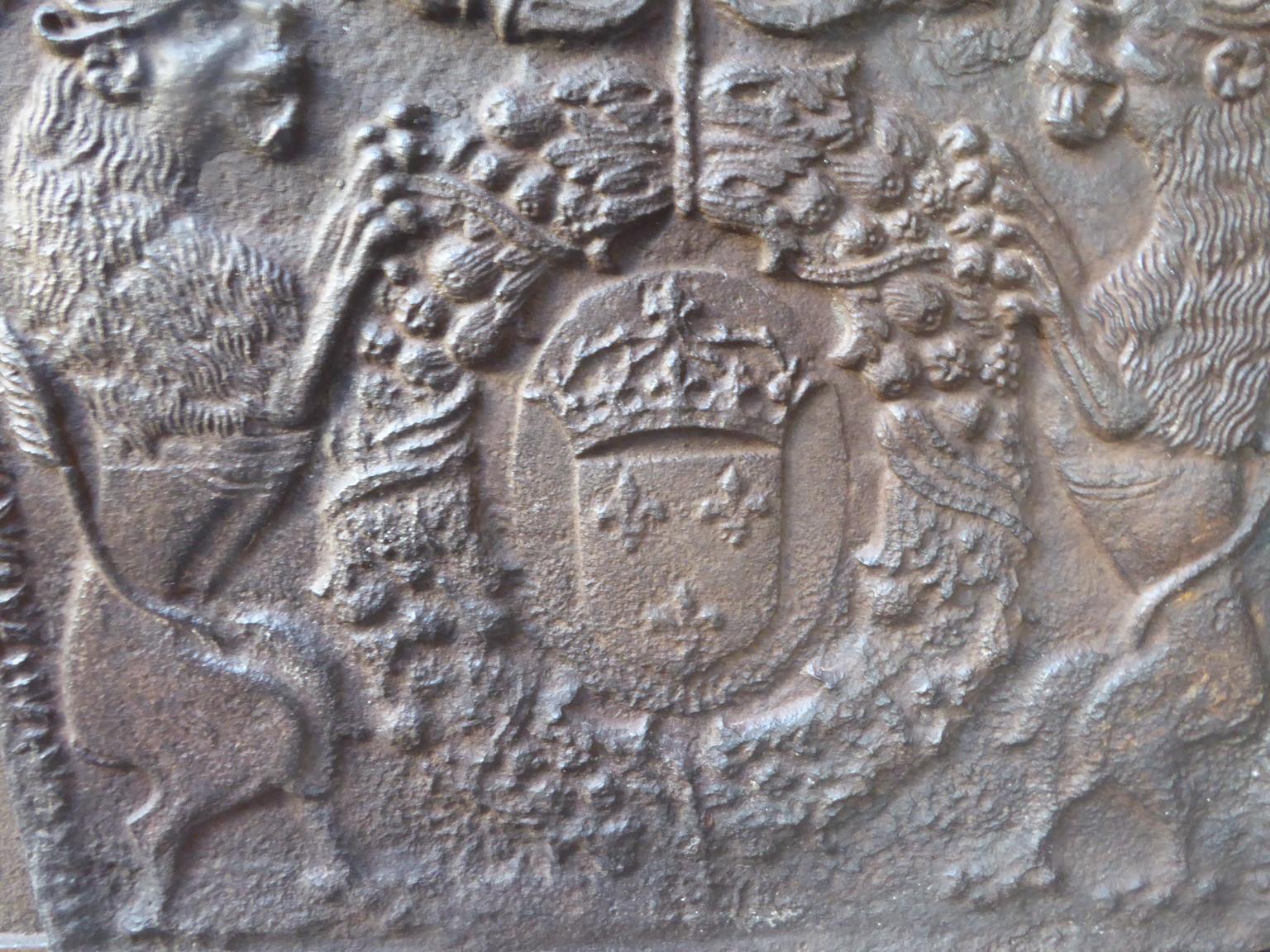 Iron French Louis XIV 'Arms of France' Fireback, 17th Century