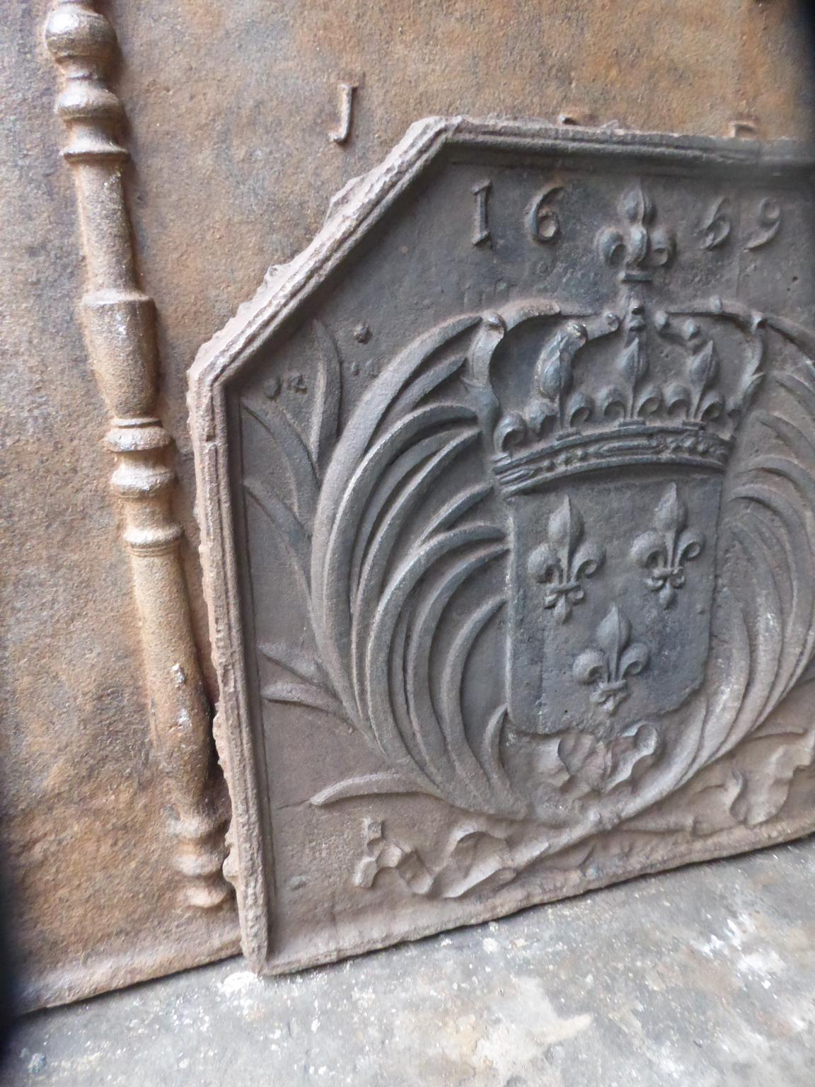 Iron French Louis XIV 'Arms of France' Fireback, 17th Century