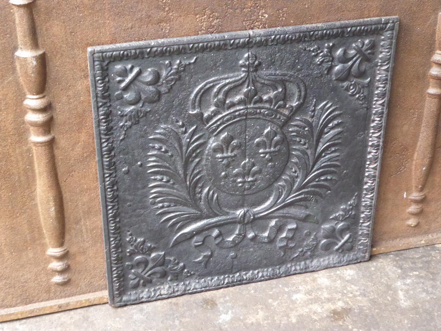 Cast French Louis XIV 'Arms of France' Fireback, 18th Century