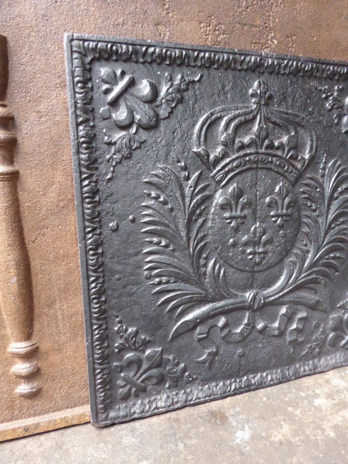 Iron French Louis XIV 'Arms of France' Fireback, 18th Century