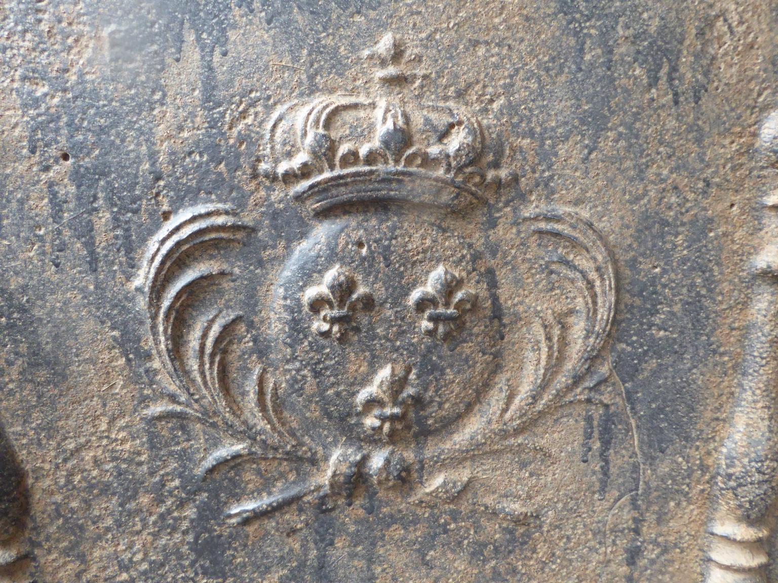 Iron French Louis XIV Arms of France Fireback, 18th Century