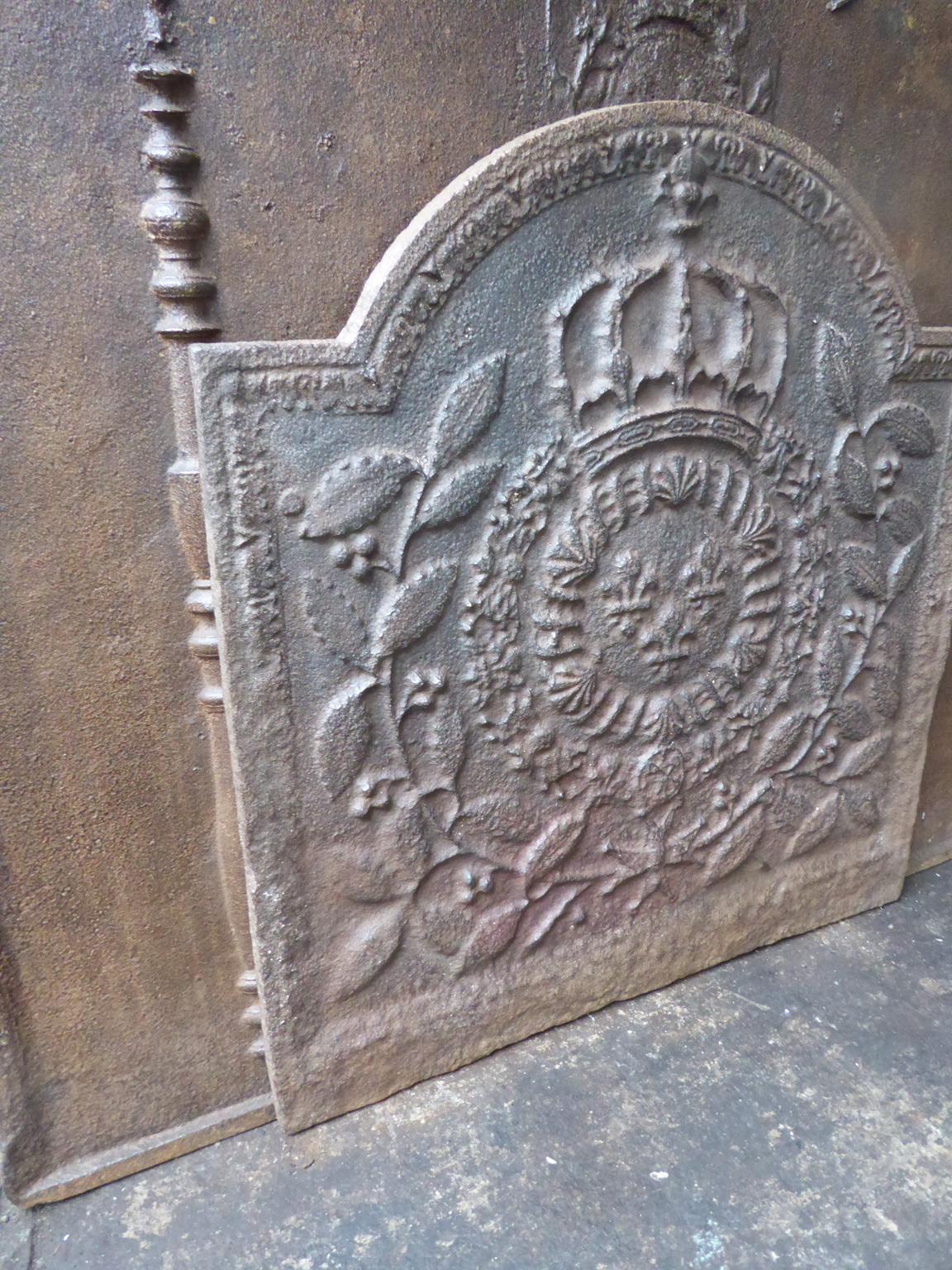 Iron French Louis XIV 'Arms of France' Fireback, 18th Century