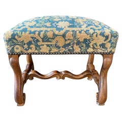 French Louis XIV Carved Walnut Bench Ottoman with Gorgeous Tapestry Upholstery