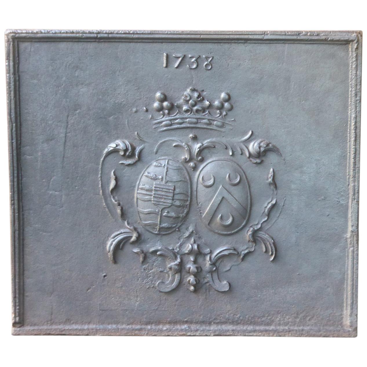 French Louis XIV 'Coat of Arms' Fireback, 17th-18th Century