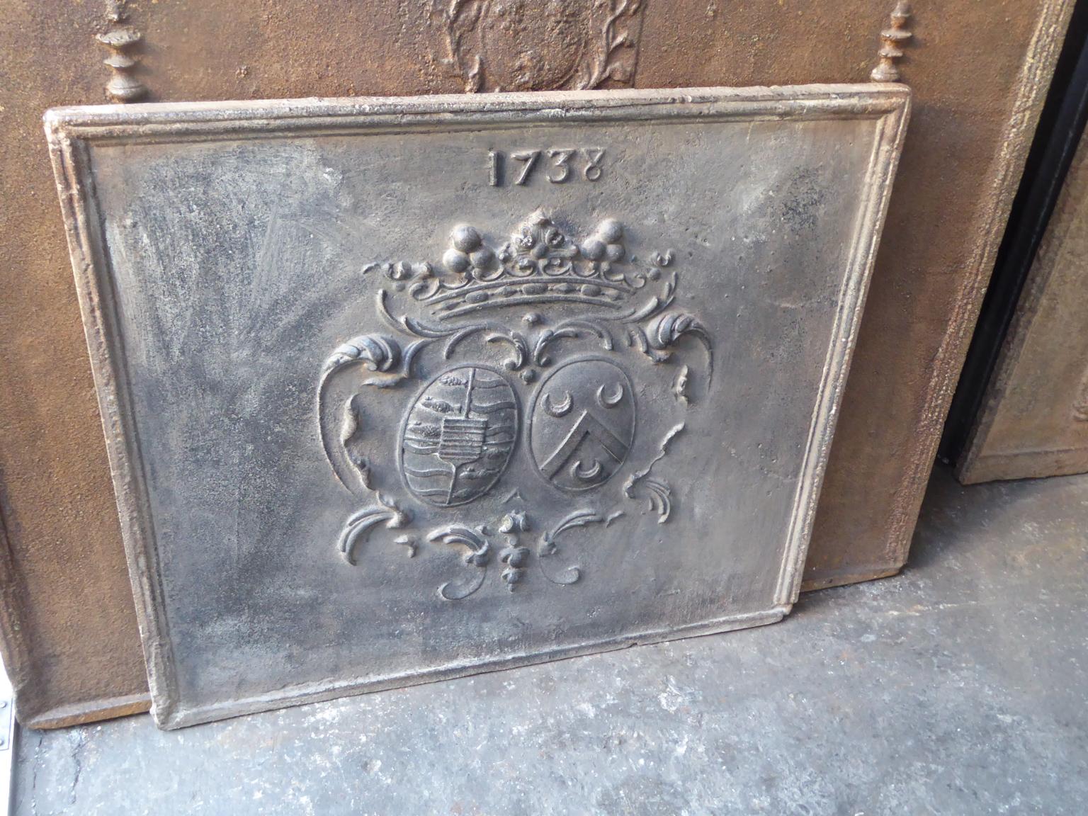 Cast French Louis XIV Coat of Arms Fireback, 18th Century