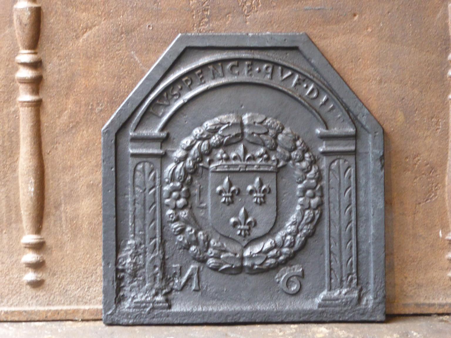 French Louis XIV period fireback with a coat of arms. 

The fireback has a / pewter patina. It is in a good condition and does not have cracks.







