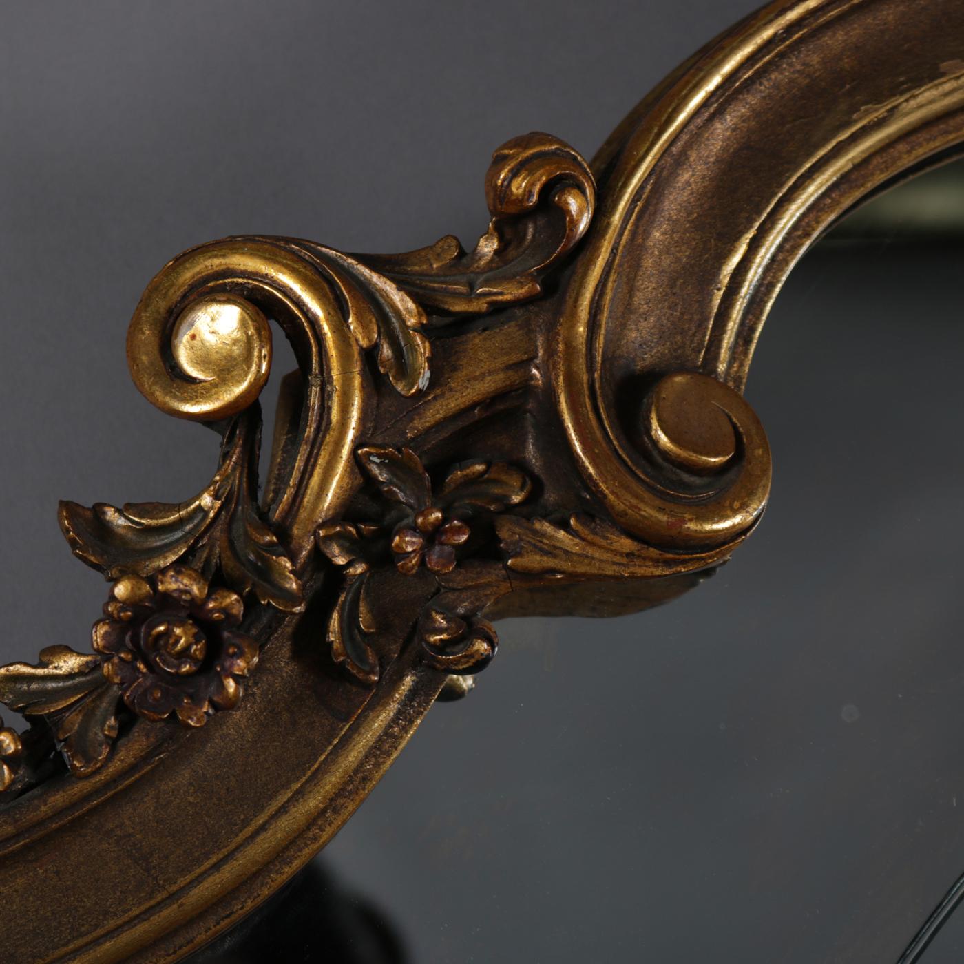 French Louis XIV Ebonized and Carved Giltwood over Mantel Mirror, 19th Century 1
