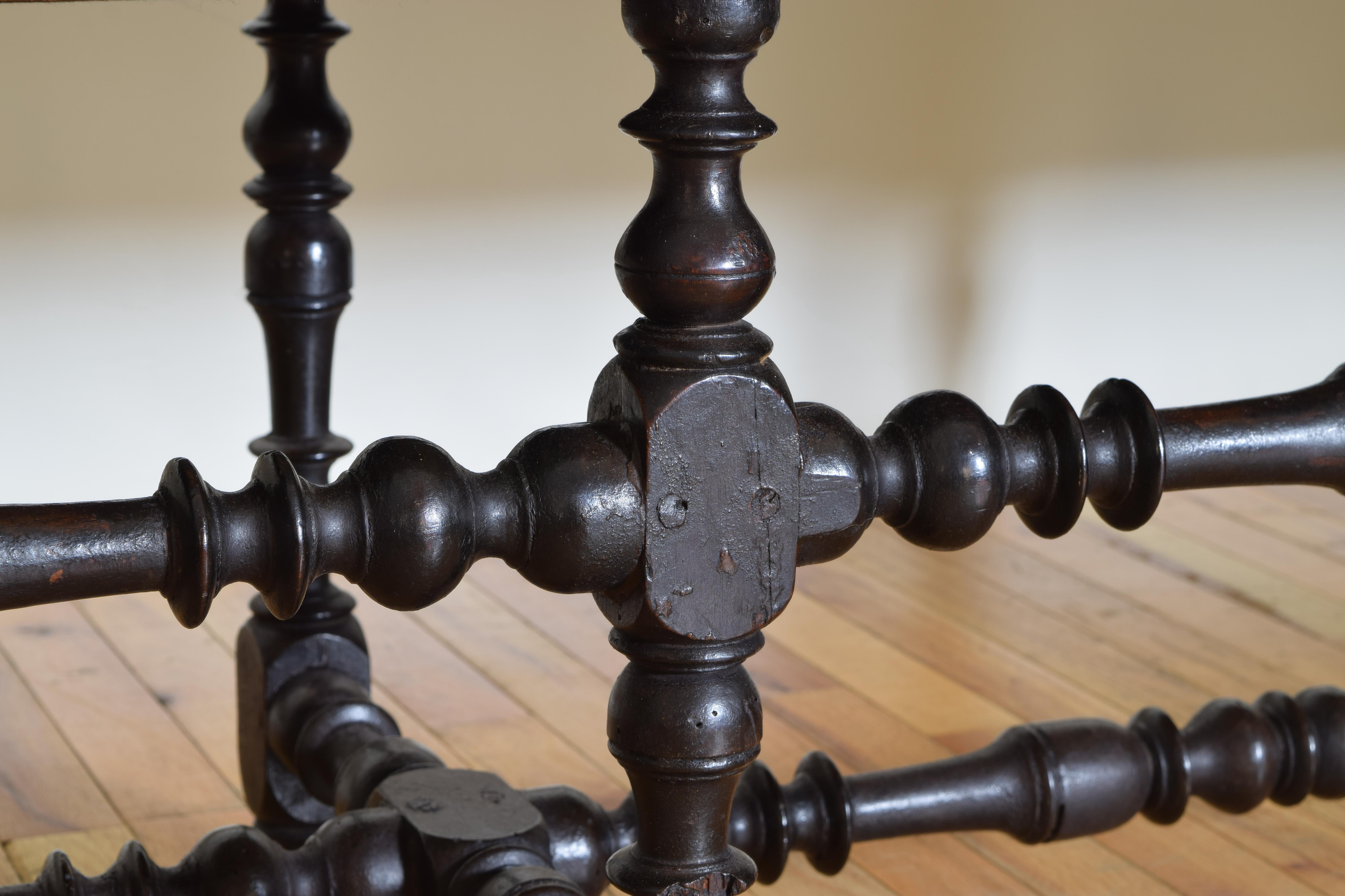 French Louis XIV Ebonized Walnut & Upholstered Long Bench, Early 18th Century 7