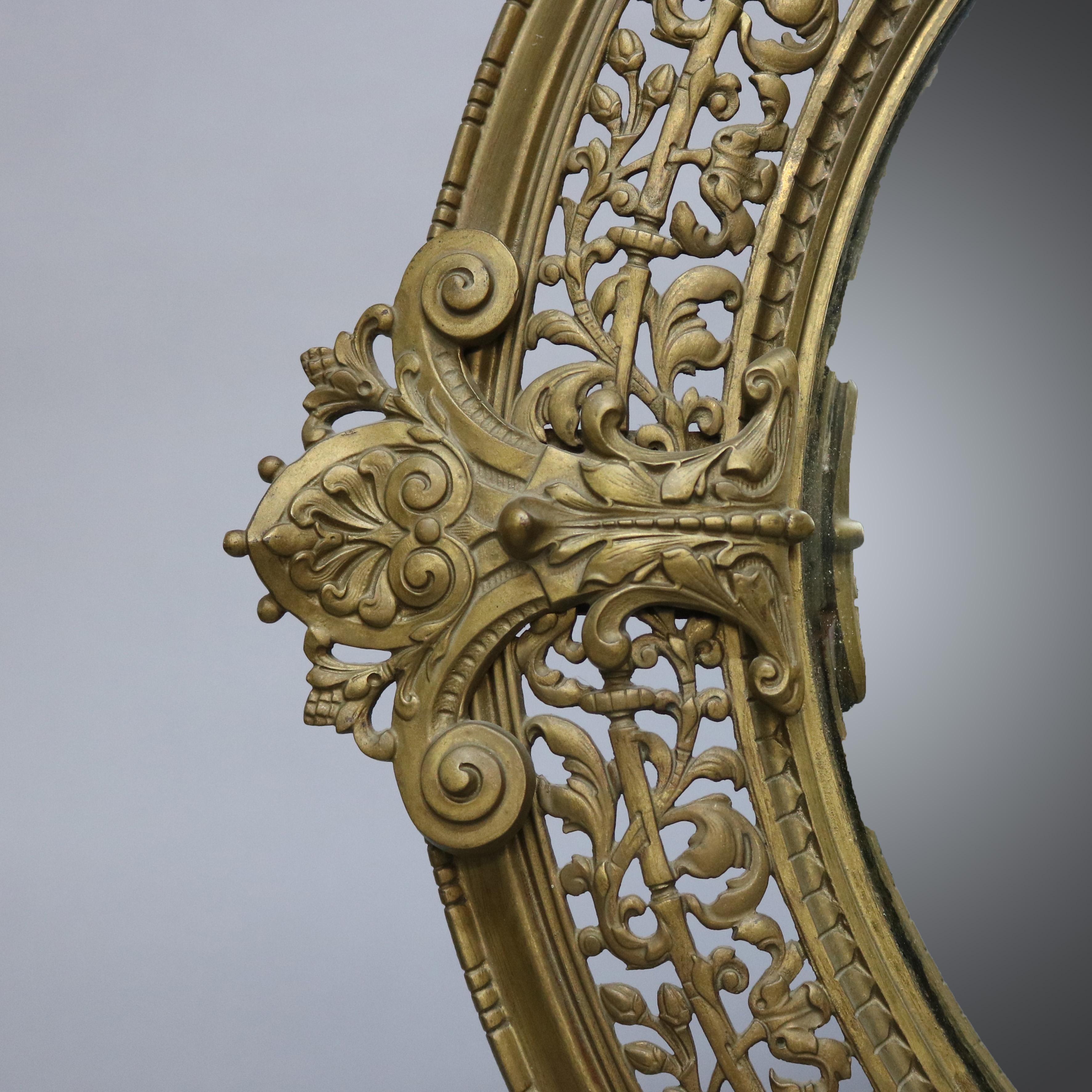 French  Louis XIV Gilt Meta Figural Cherub Bullseye Wall Mirror, circa 1880 In Good Condition In Big Flats, NY