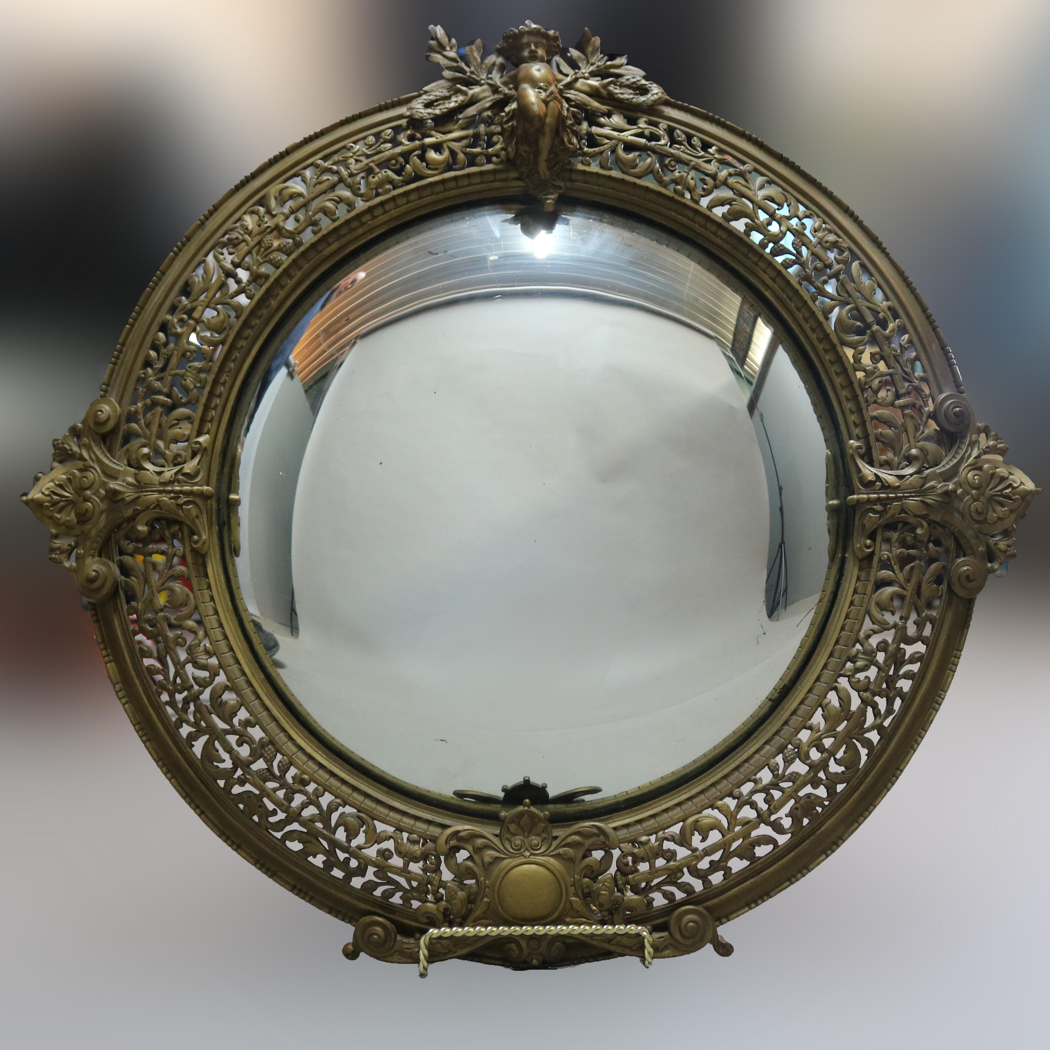 French  Louis XIV Gilt Meta Figural Cherub Bullseye Wall Mirror, circa 1880 3