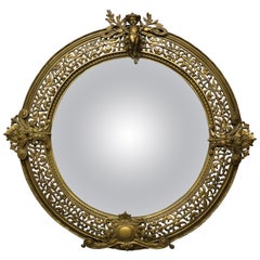 French  Louis XIV Gilt Meta Figural Cherub Bullseye Wall Mirror, circa 1880