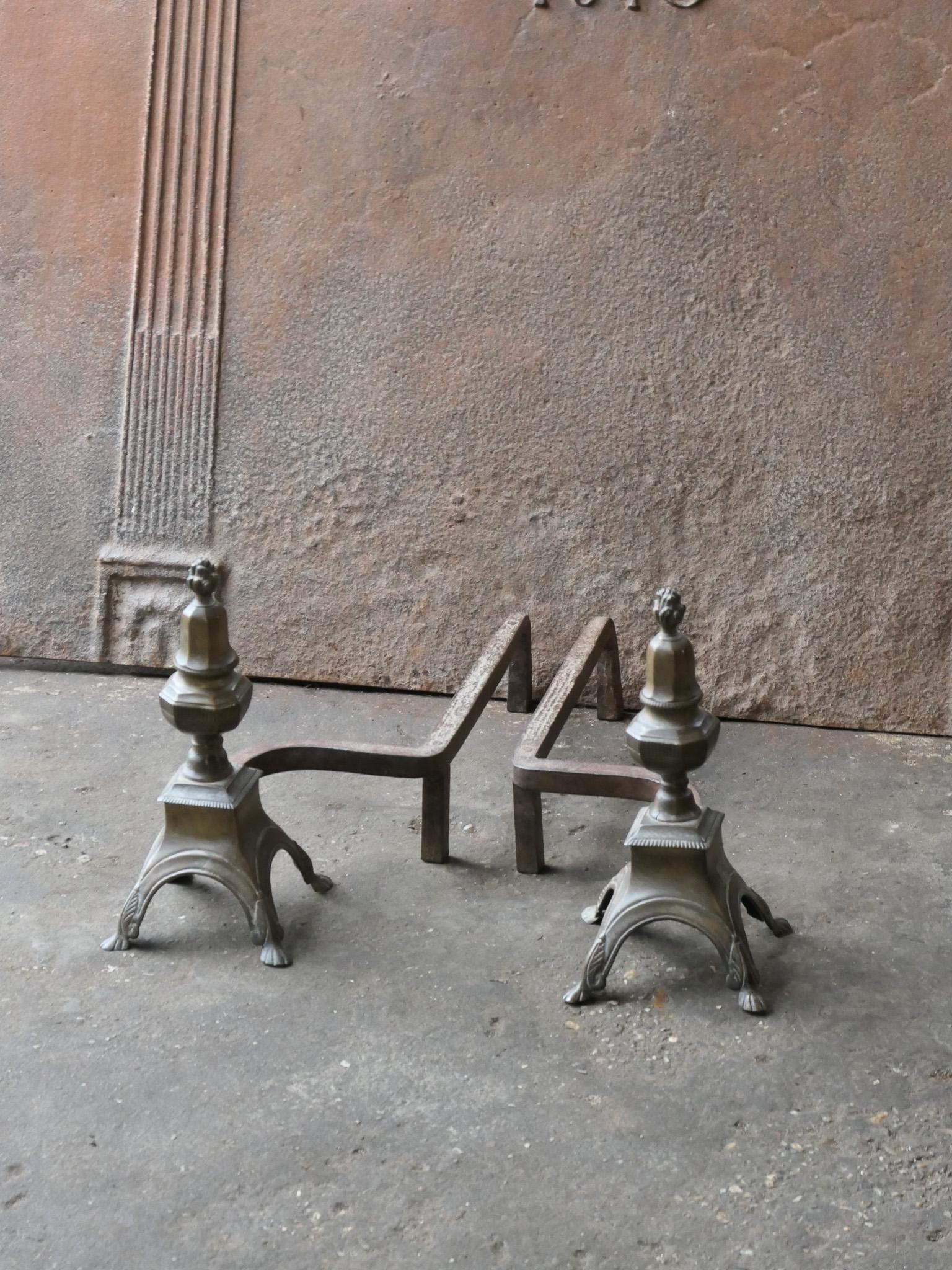 Forged French Louis XIV Iron Andirons, 17th - 18th Century