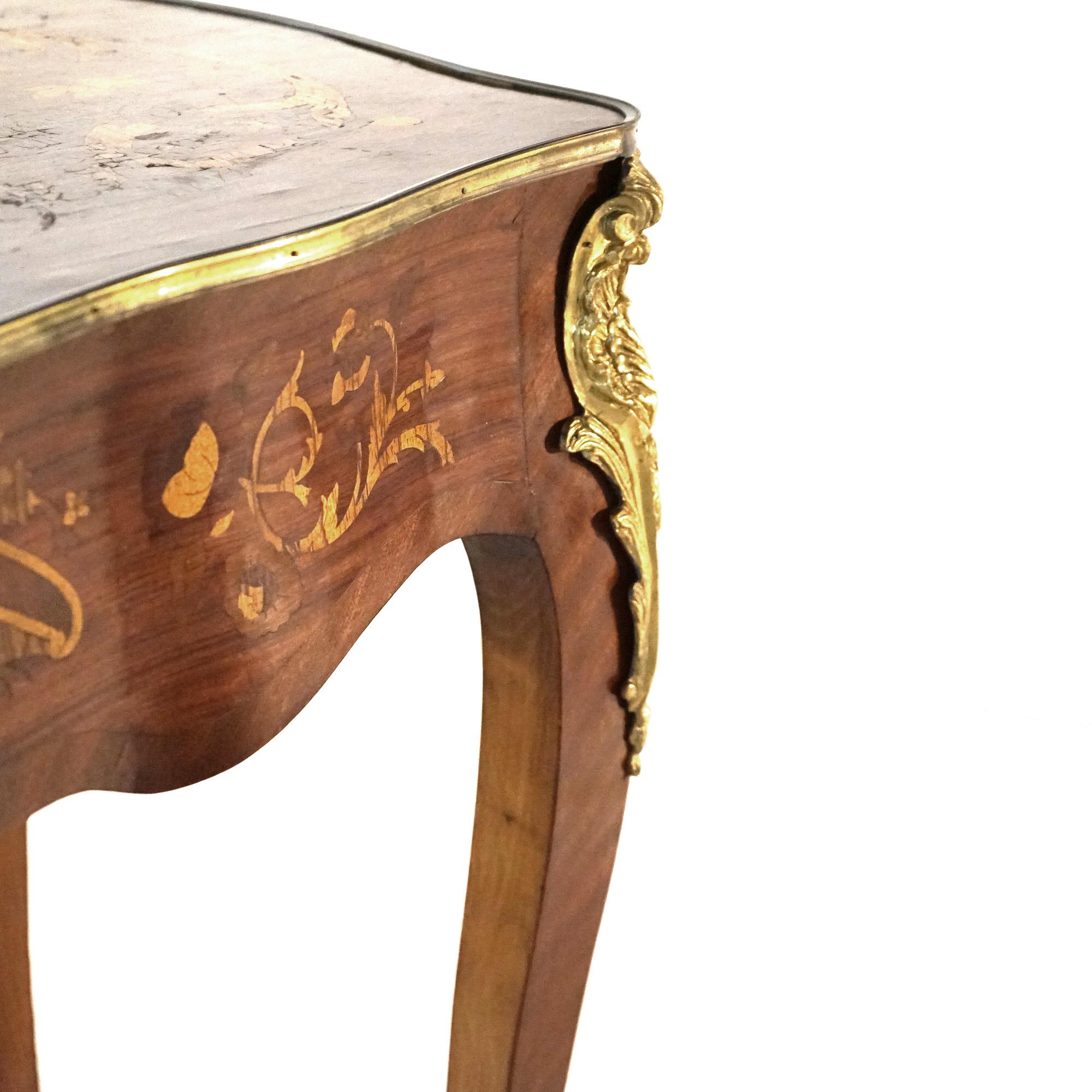 French Louis XIV Kingwood, Mahogany, Ormolu & Satinwood Bureau Plat Desk 20th C For Sale 6
