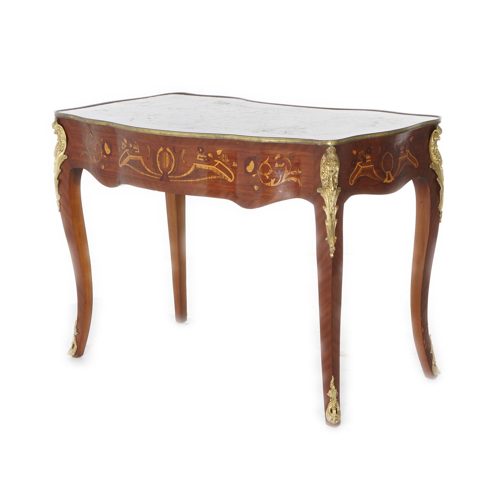 20th Century French Louis XIV Kingwood, Mahogany, Ormolu & Satinwood Bureau Plat Desk 20th C For Sale