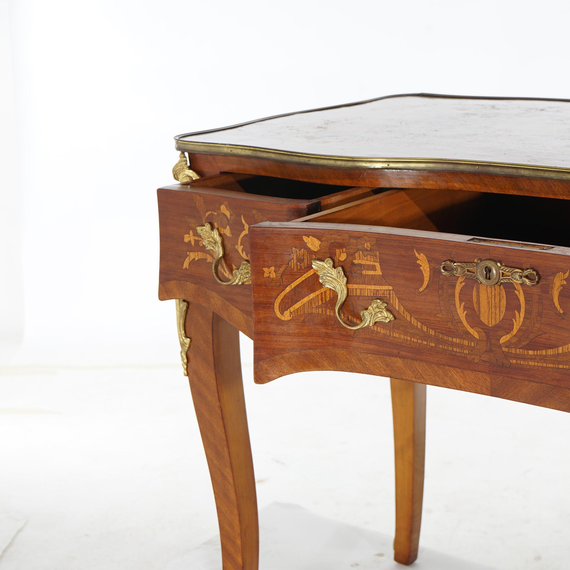 French Louis XIV Kingwood, Mahogany, Ormolu & Satinwood Bureau Plat Desk 20th C For Sale 2