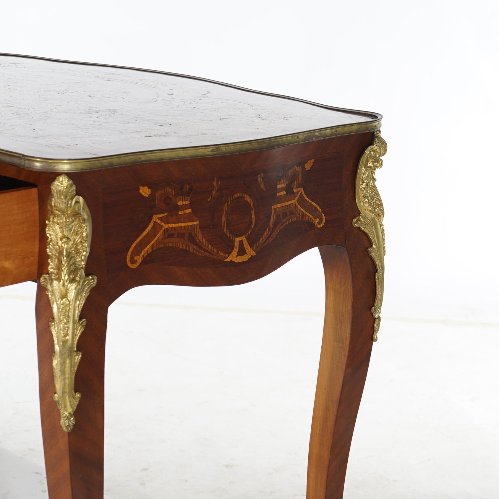 French Louis XIV Kingwood, Mahogany, Ormolu & Satinwood Bureau Plat Desk 20th C For Sale 4