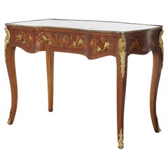 Vintage French Louis XIV Kingwood, Mahogany, Ormolu & Satinwood Bureau Plat Desk 20th C