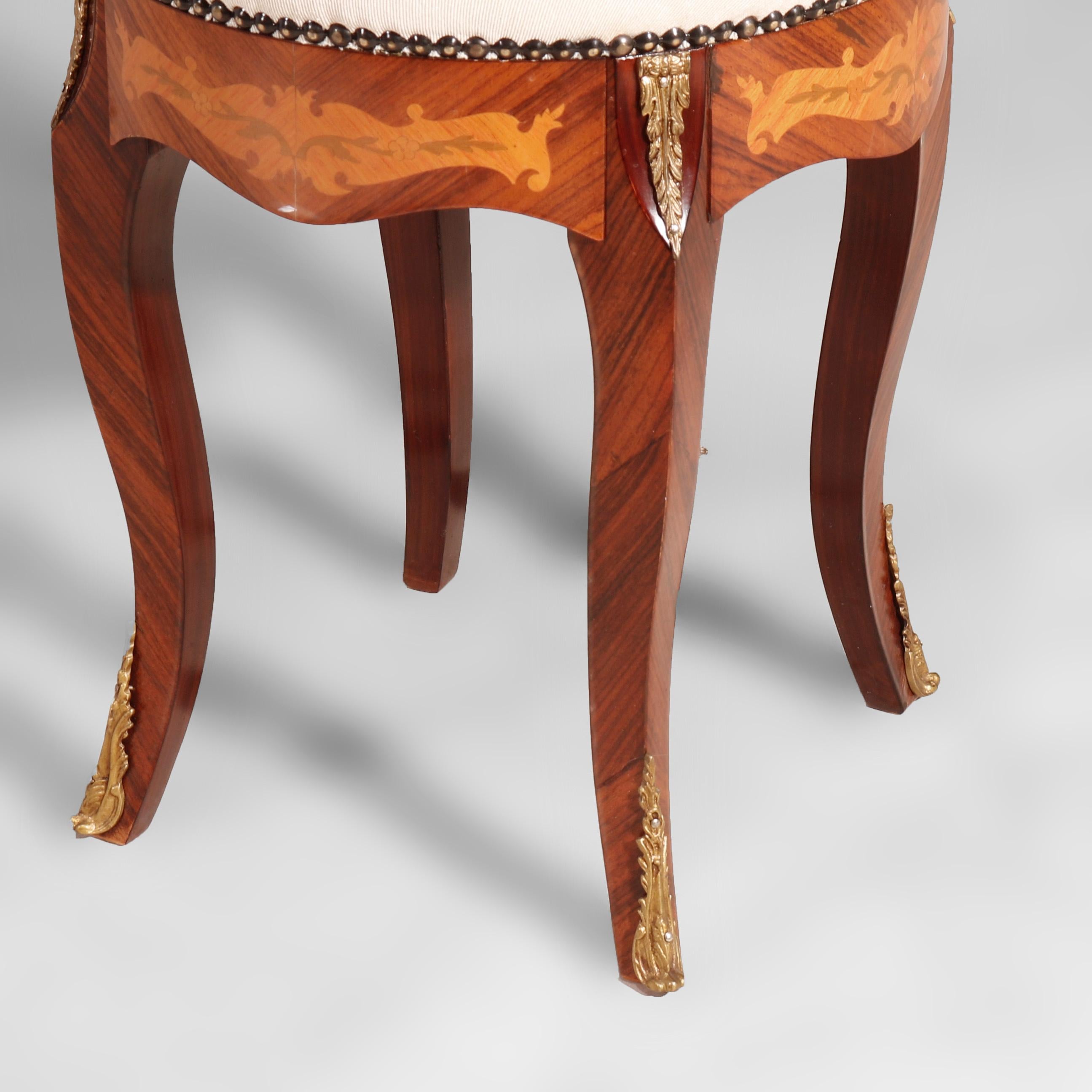 Upholstery French Louis XIV Kingwood & Satinwood Inlaid Stool with Tapestry Seat 20th C