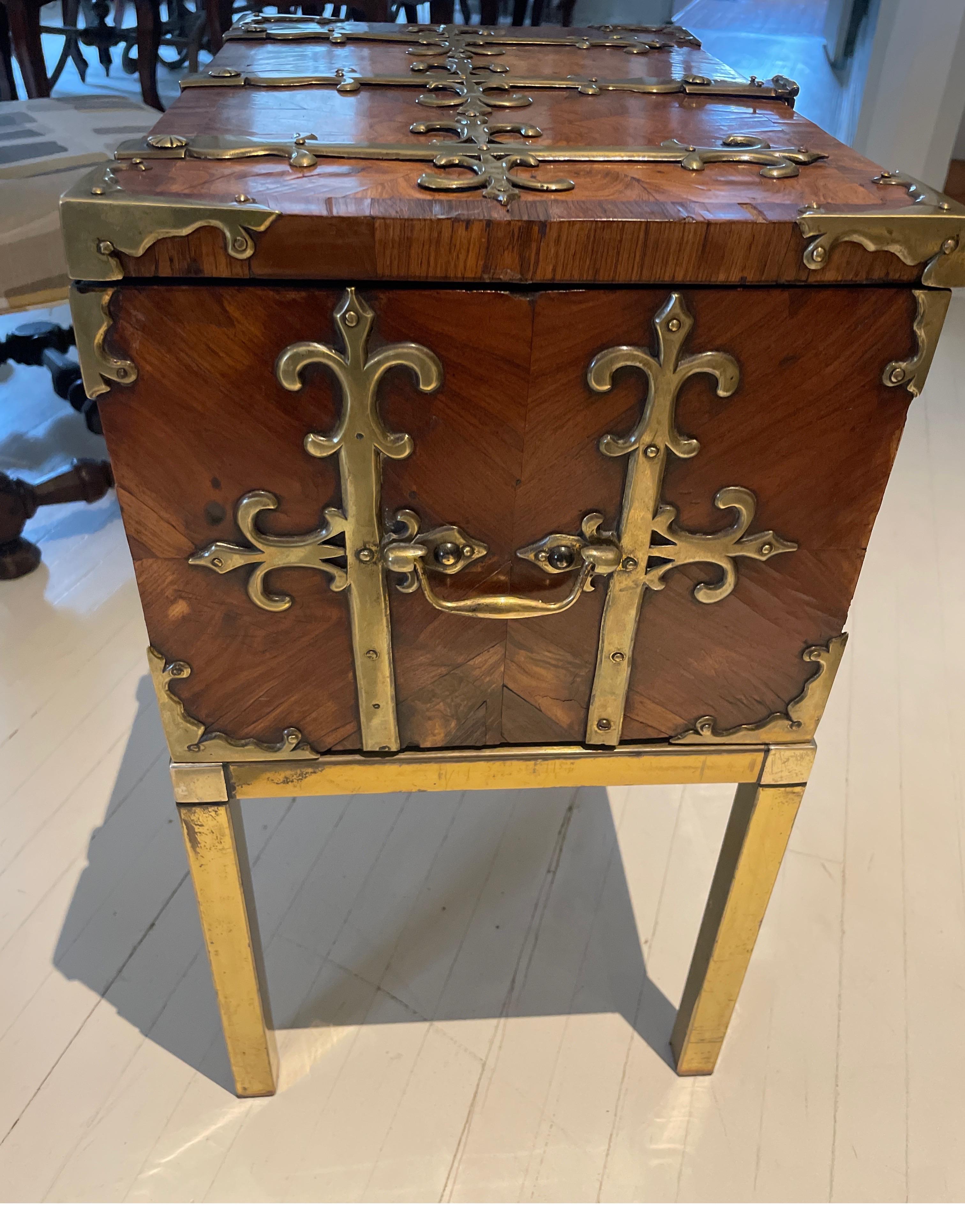 17th Century French Louis XIV Kingwood Strongbox  on later Brass stand ( Coffre Forte) For Sale