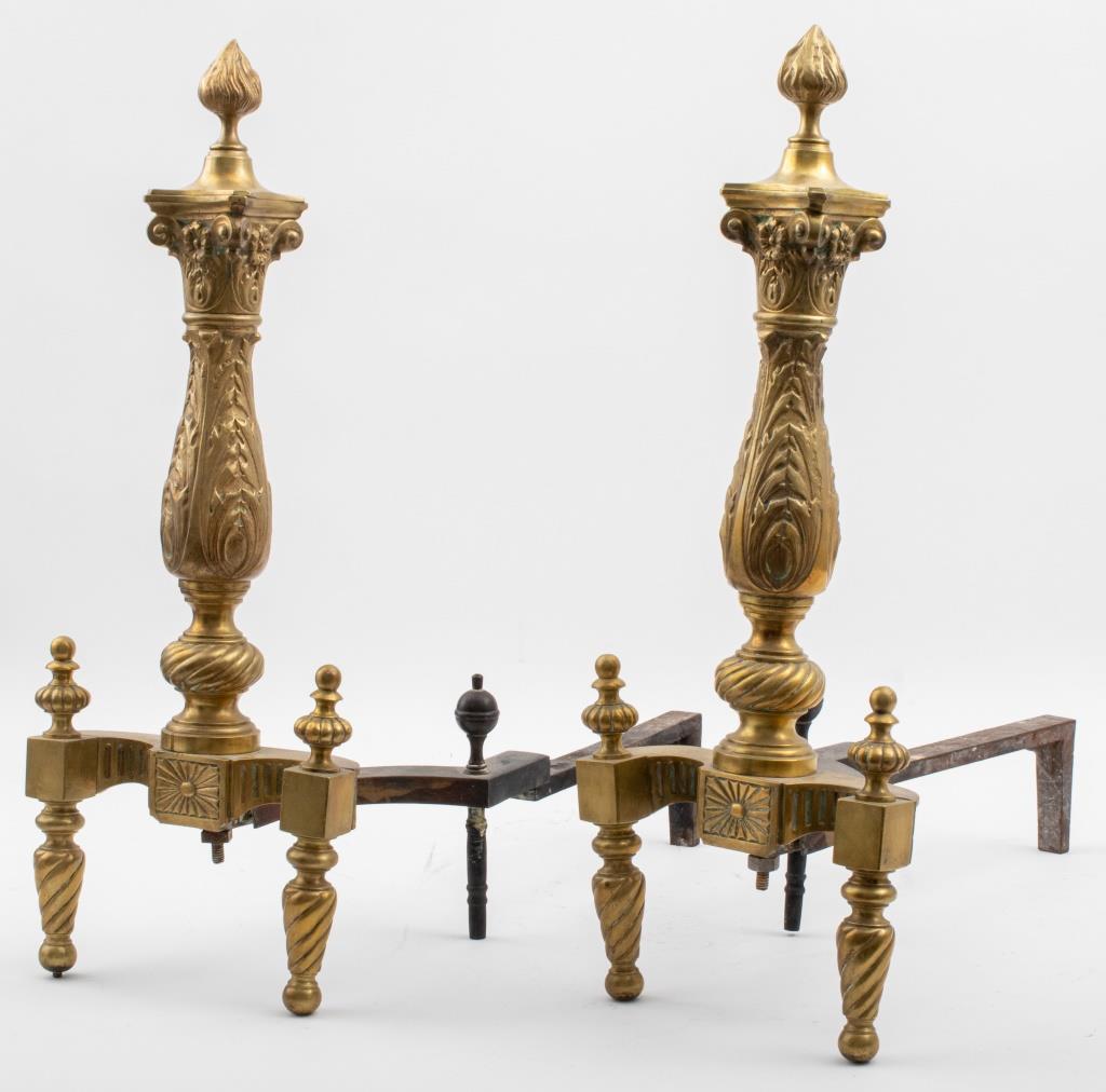 French Louis XIV Manner Gilt Brass Andirons, Pair In Good Condition For Sale In New York, NY