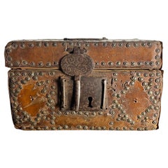 Antique French Louis XIV Messenger Box - Leather Wrapped Wood - France - 17th 18th