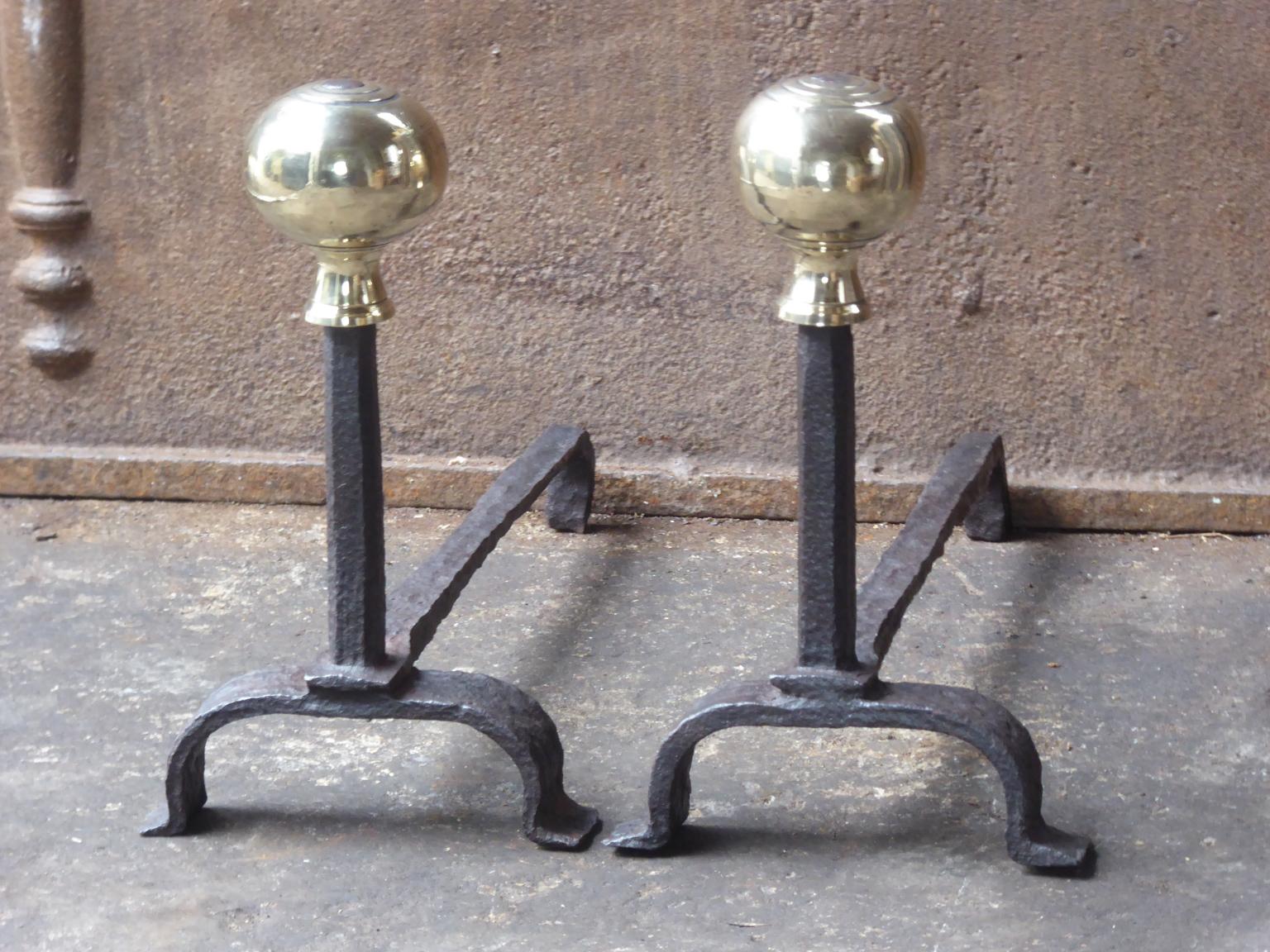 Forged French Louis XIV Period Andirons or Firedogs, 17th-18th Century
