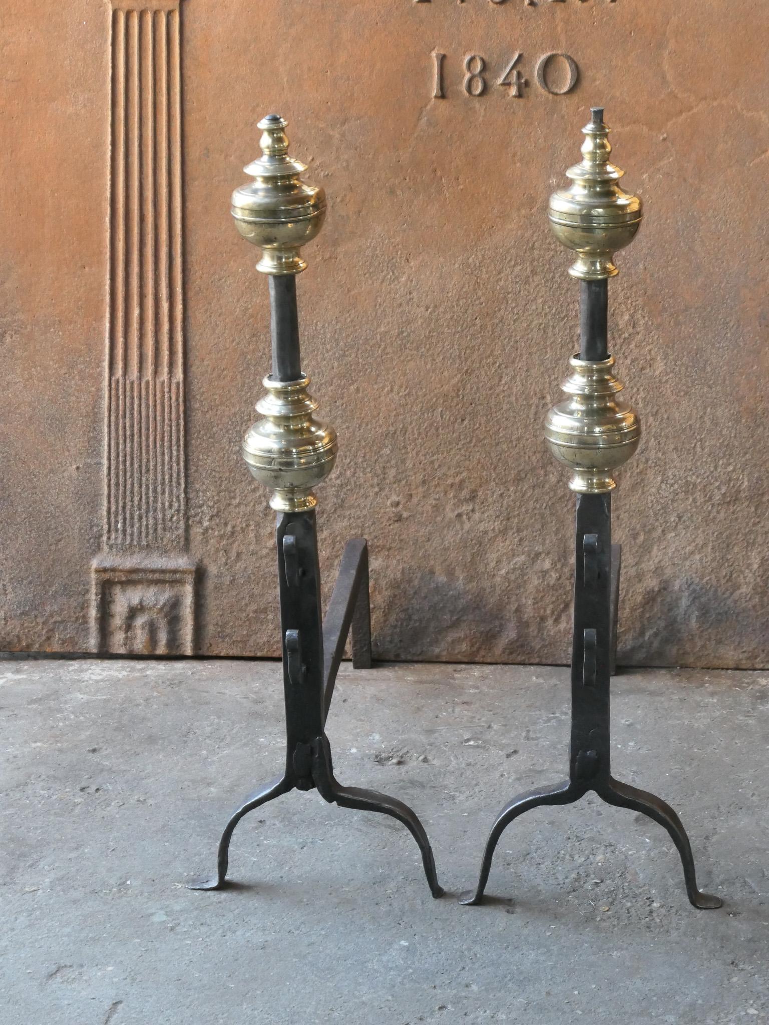 Polished French Louis XIV Period Andirons or Firedogs, 17th Century For Sale