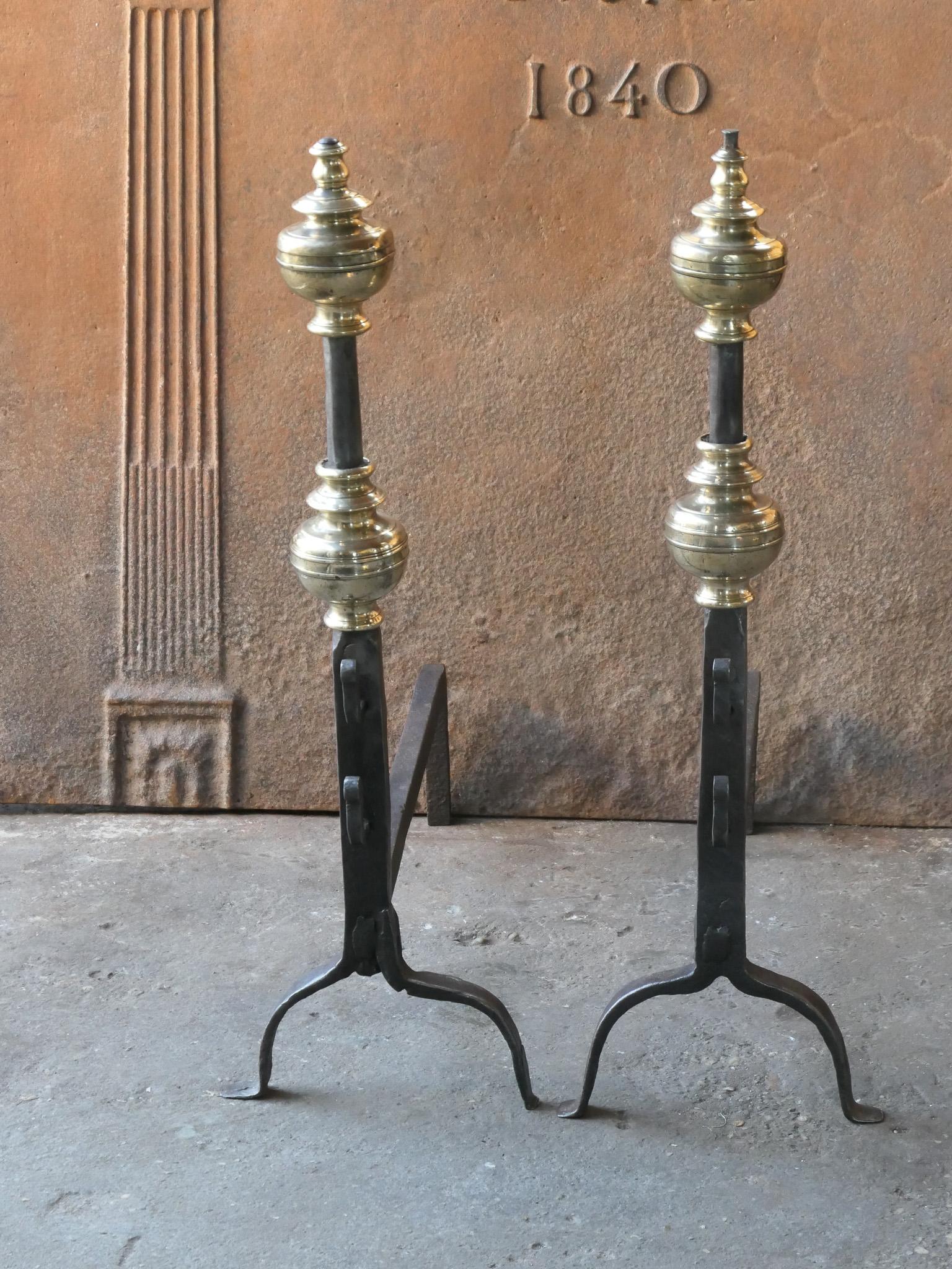 French Louis XIV Period Andirons or Firedogs, 17th Century In Good Condition For Sale In Amerongen, NL