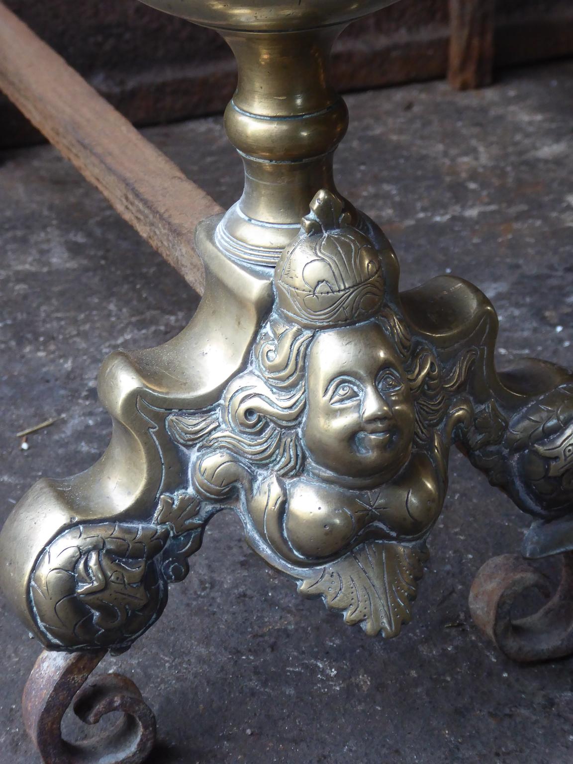 18th Century and Earlier French Louis XIV Period Andirons or Firedogs, 17th Century For Sale