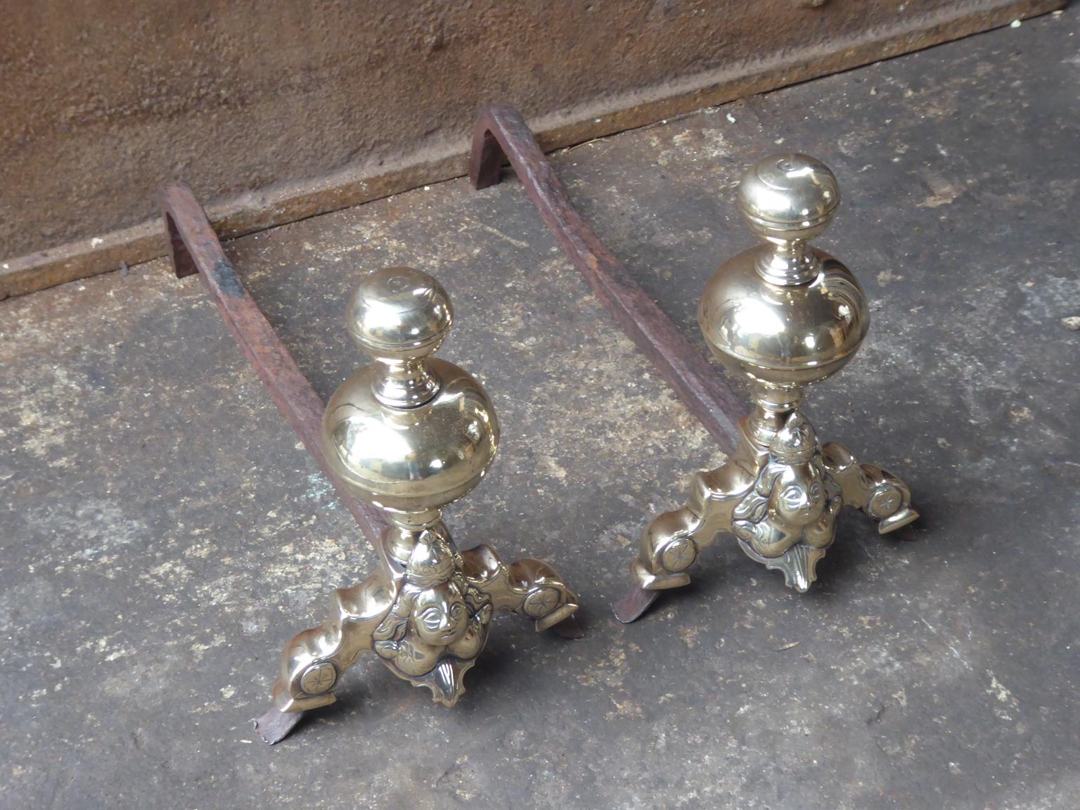 18th Century and Earlier French Louis XIV Period Andirons or Firedogs, 17th Century
