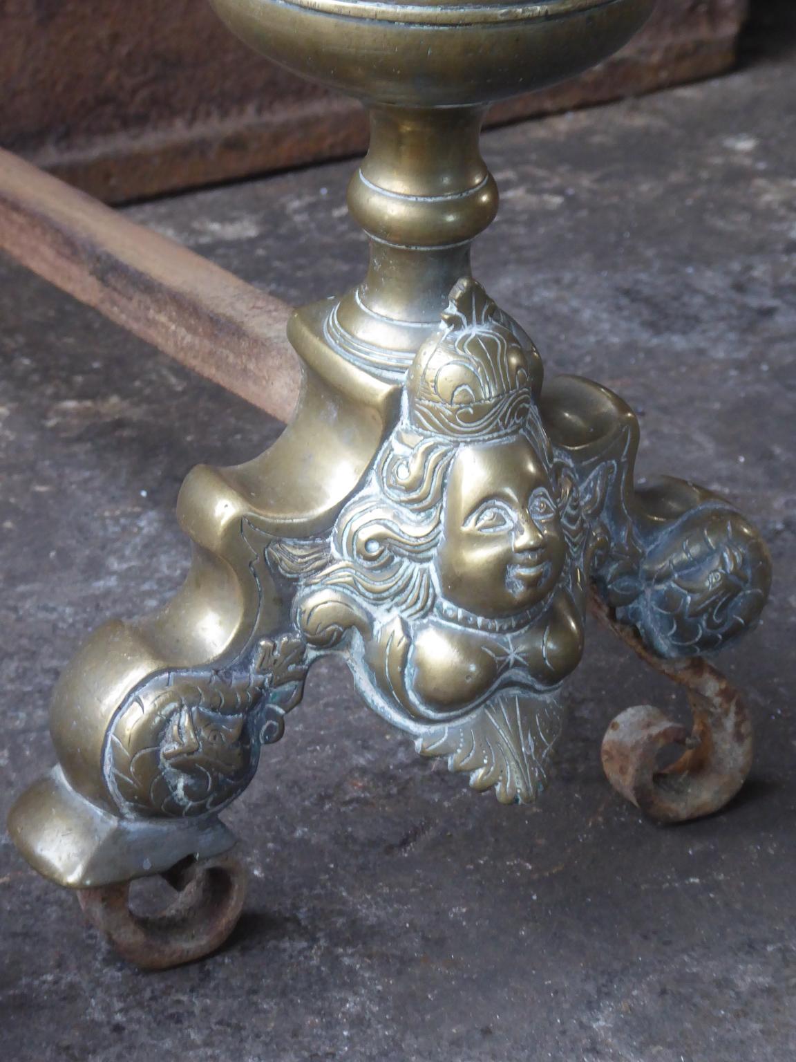 Bronze French Louis XIV Period Andirons or Firedogs, 17th Century For Sale