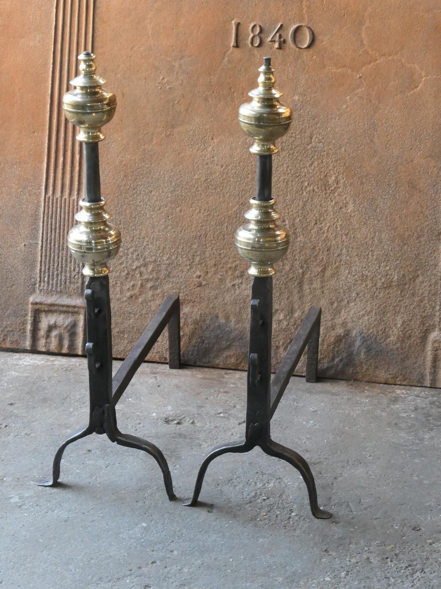 Bronze French Louis XIV Period Andirons or Firedogs, 17th Century For Sale