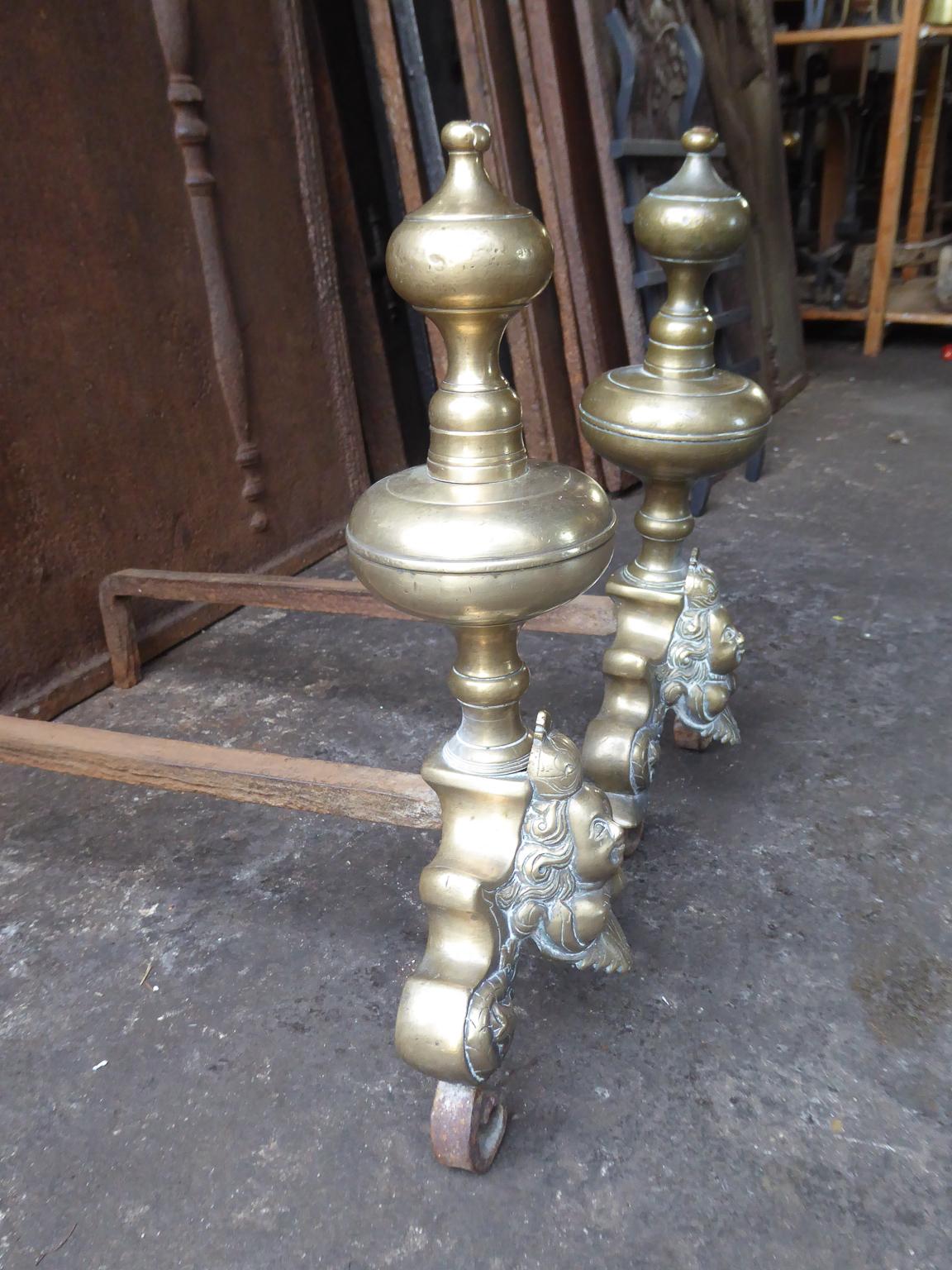 French Louis XIV Period Andirons or Firedogs, 17th Century For Sale 2