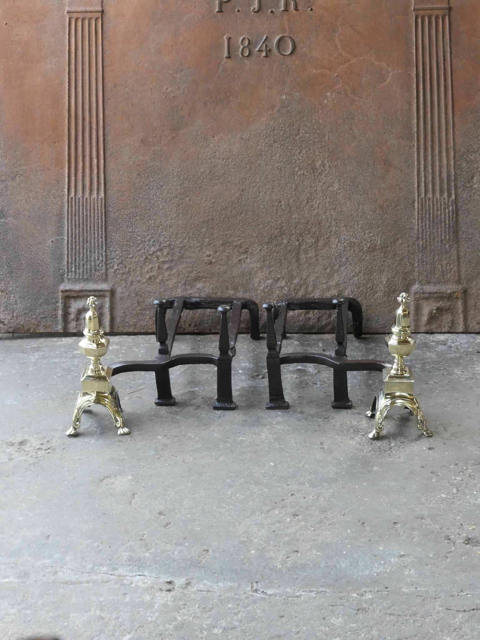 Forged French Louis XIV Period Fireplace Andirons or Fire Grate, 17th Century For Sale