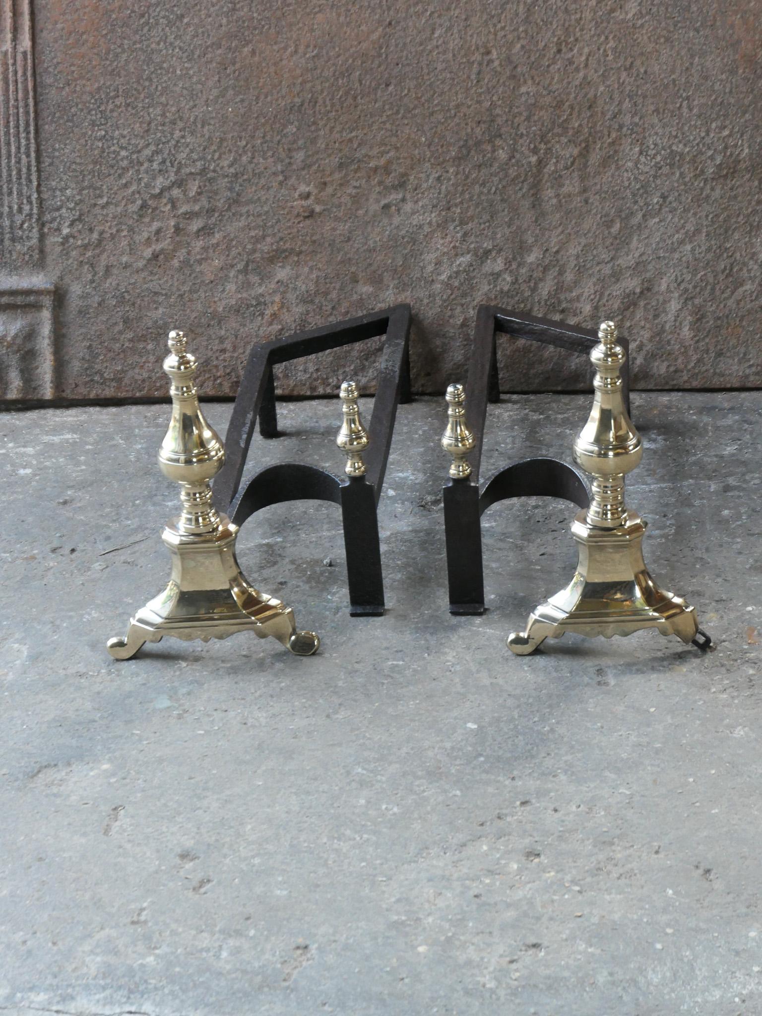 Forged French Louis XIV Period Fireplace Andirons or Fire Grate, 17th Century For Sale